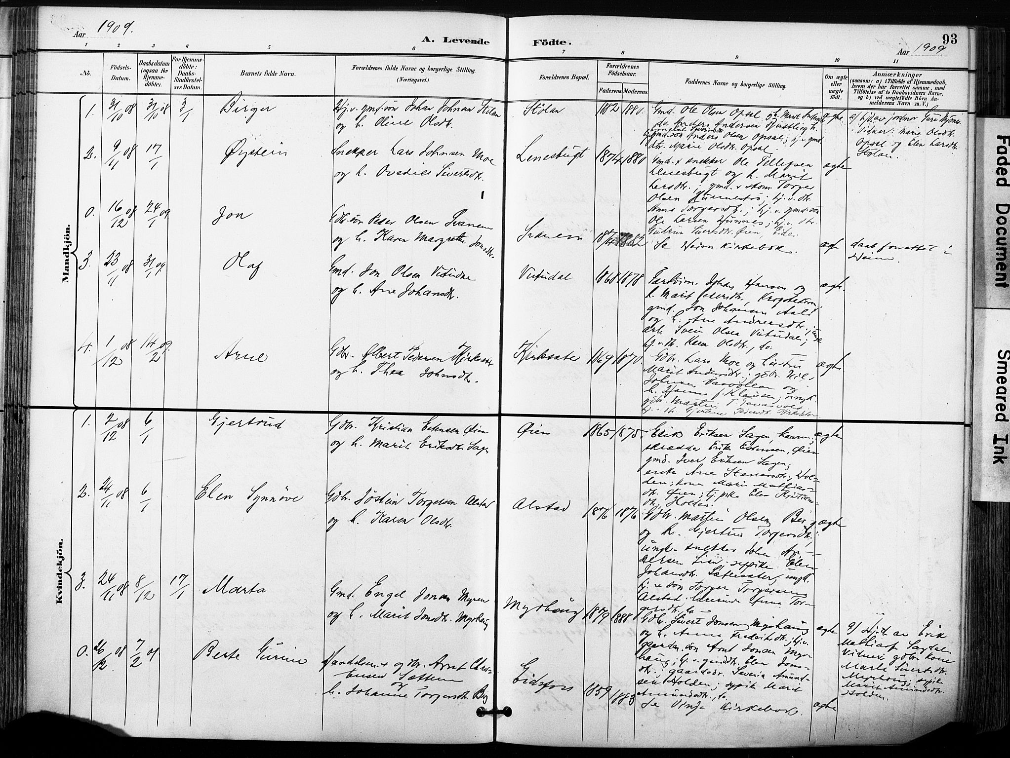 Ministerialprotokoller, klokkerbøker og fødselsregistre - Sør-Trøndelag, SAT/A-1456/630/L0497: Ministerialbok nr. 630A10, 1896-1910, s. 93