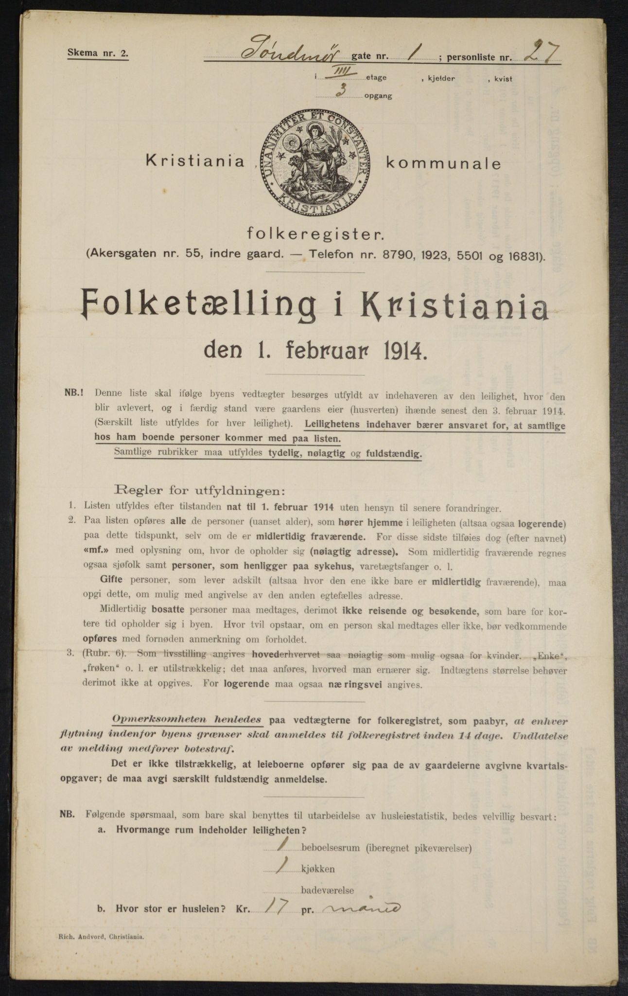 OBA, Kommunal folketelling 1.2.1914 for Kristiania, 1914, s. 105367