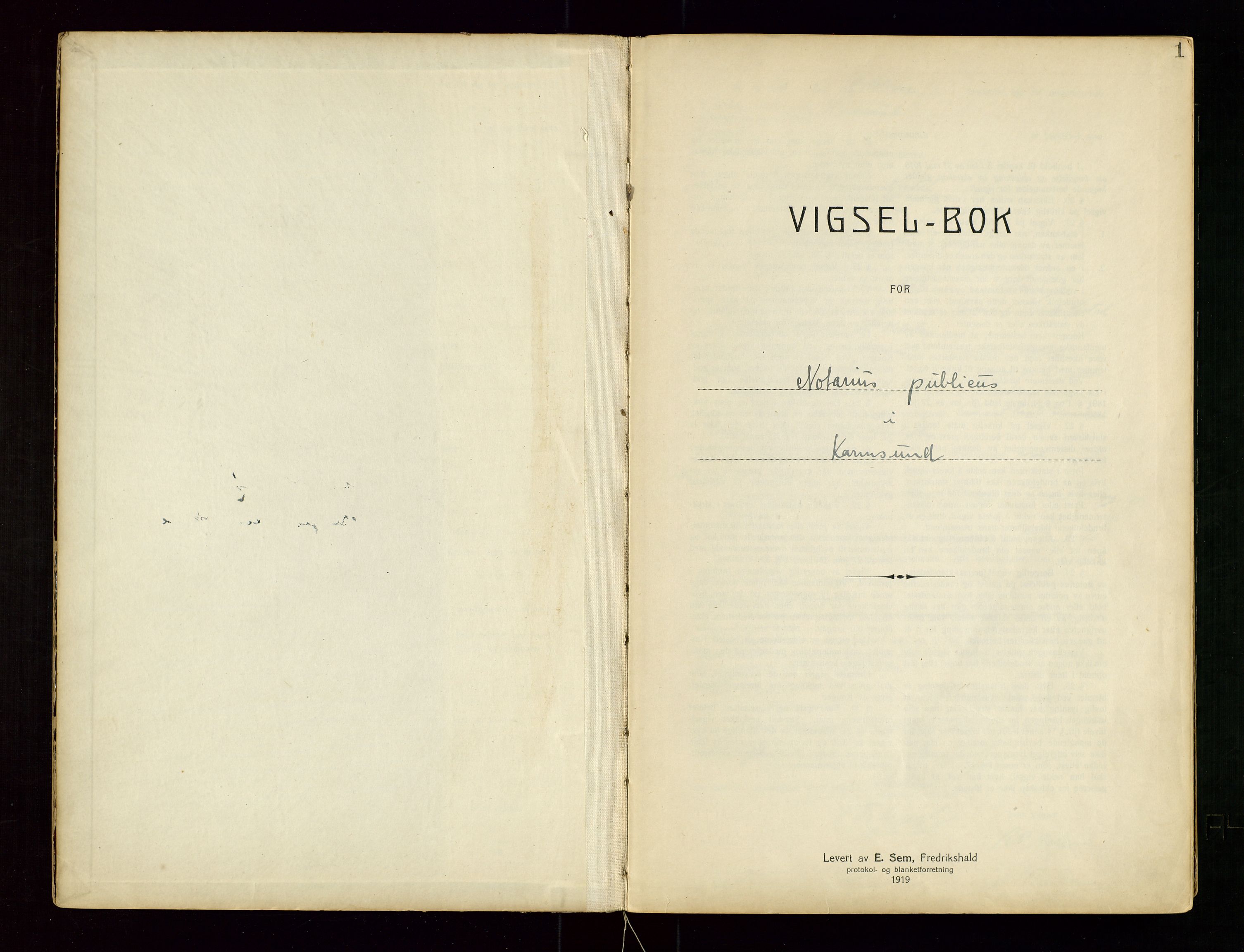 Karmsund sorenskriveri, SAST/A-100311/01/III/IIICBA/L0001: VIGSELSBOK, 1920-1942, s. 1