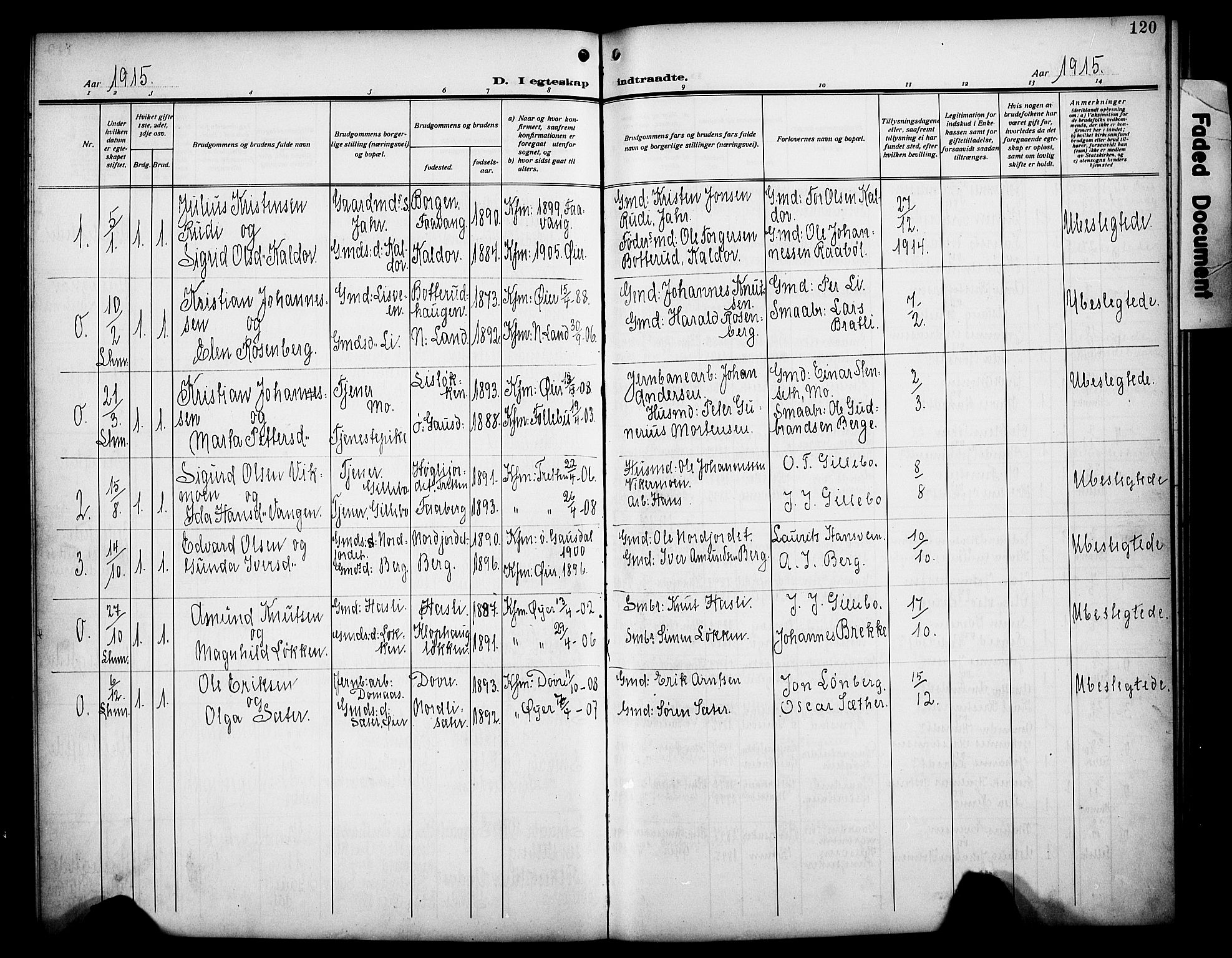 Øyer prestekontor, AV/SAH-PREST-084/H/Ha/Hab/L0007: Klokkerbok nr. 7, 1913-1928, s. 120