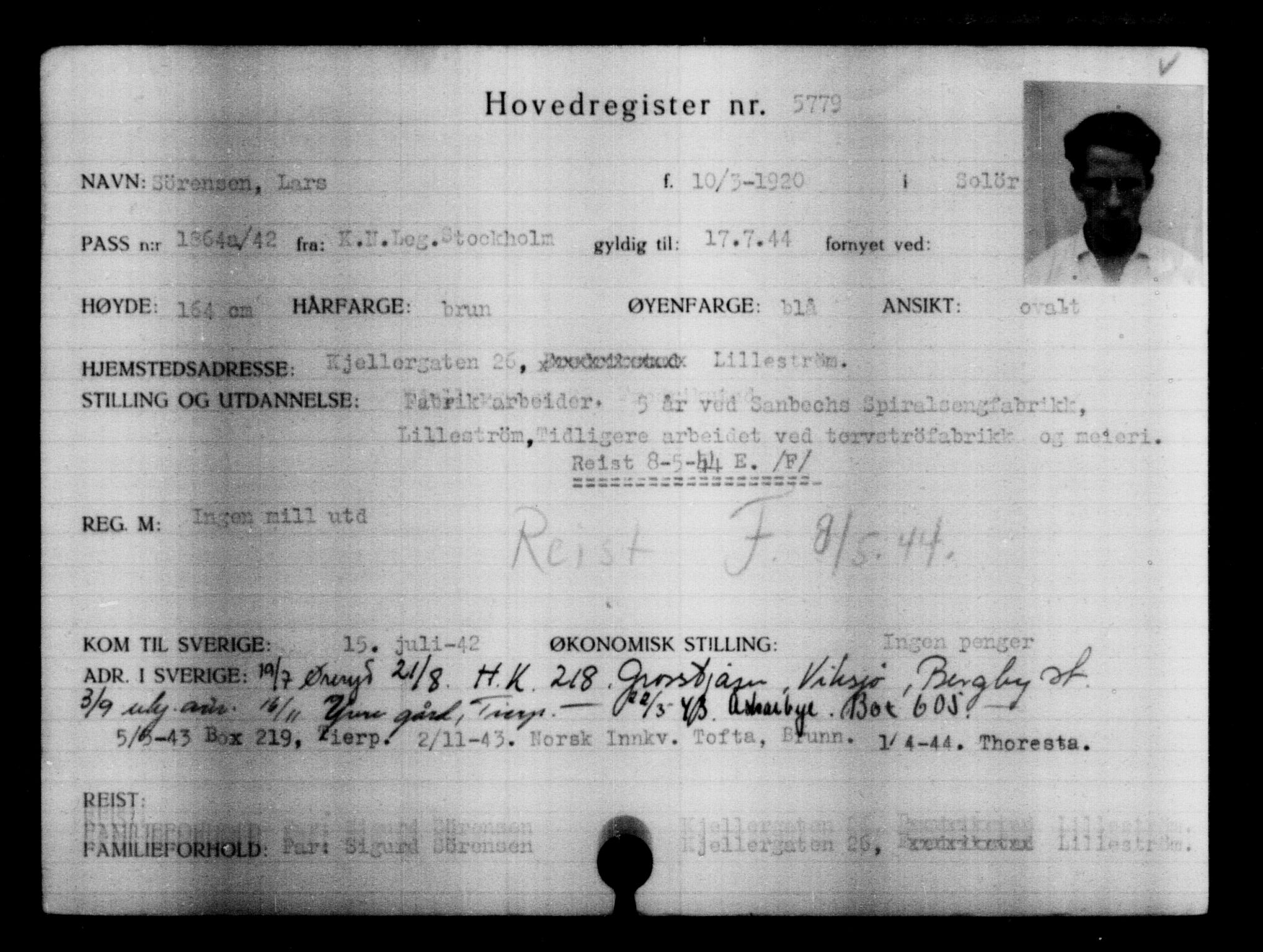 Utenriksstasjonene, Legasjonen i Stockholm, Flyktningkontoret, AV/RA-S-6753/V/Va/L0004: Kjesäterkartoteket, flyktninger med registreringsnr. 3496-6610, 1940-1945, s. 2649