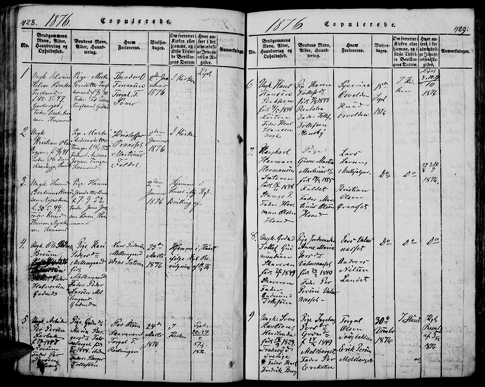 Trysil prestekontor, SAH/PREST-046/H/Ha/Hab/L0005: Klokkerbok nr. 5, 1814-1877, s. 428-429