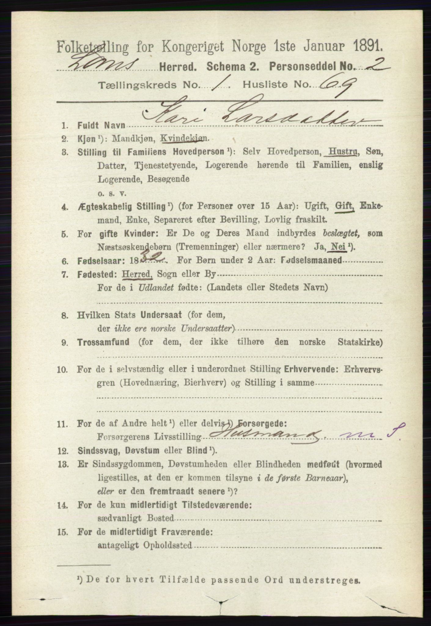 RA, Folketelling 1891 for 0514 Lom herred, 1891, s. 547