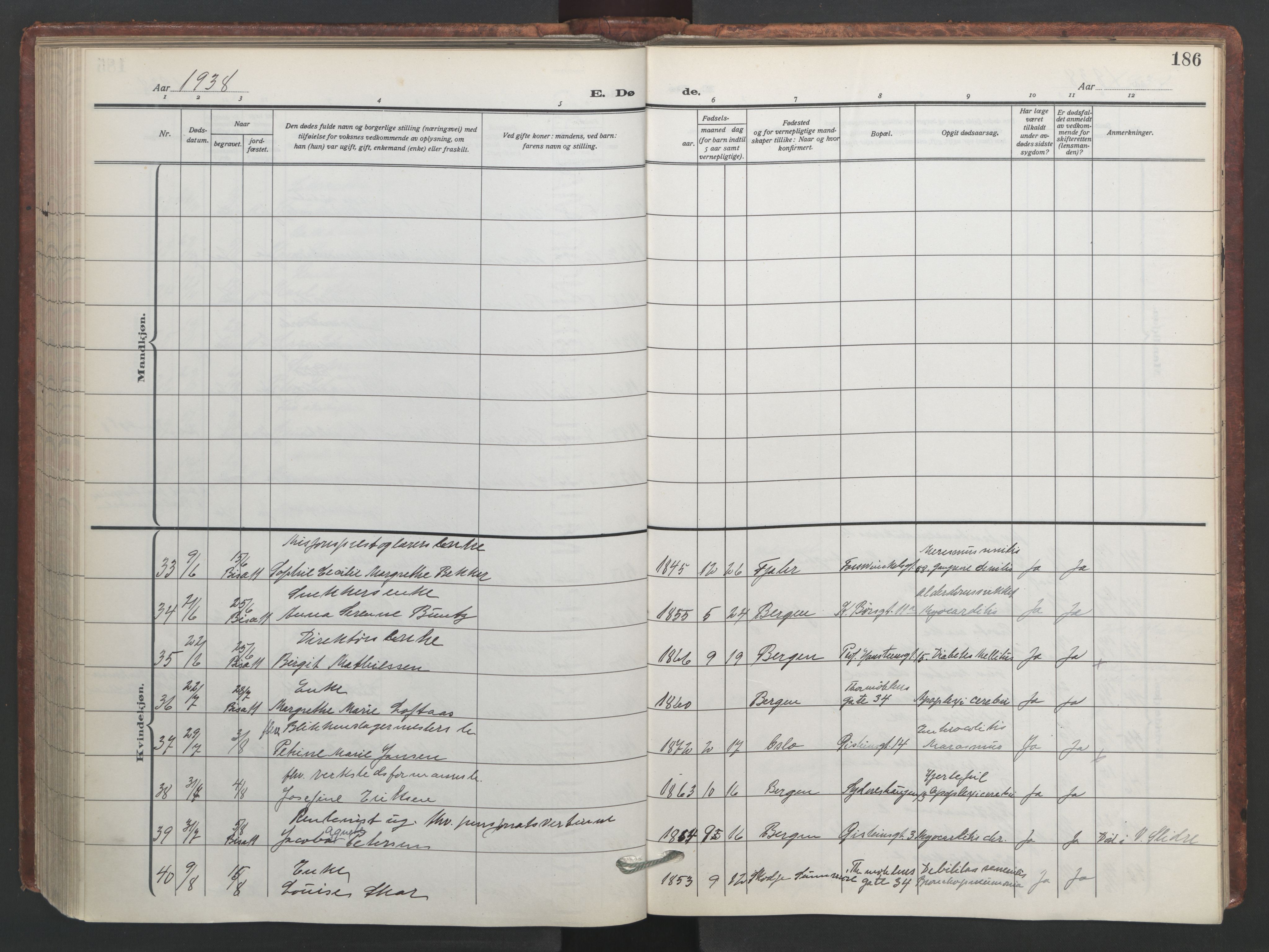 Johanneskirken sokneprestembete, AV/SAB-A-76001/H/Hab: Klokkerbok nr. D 2, 1916-1950, s. 185b-186a