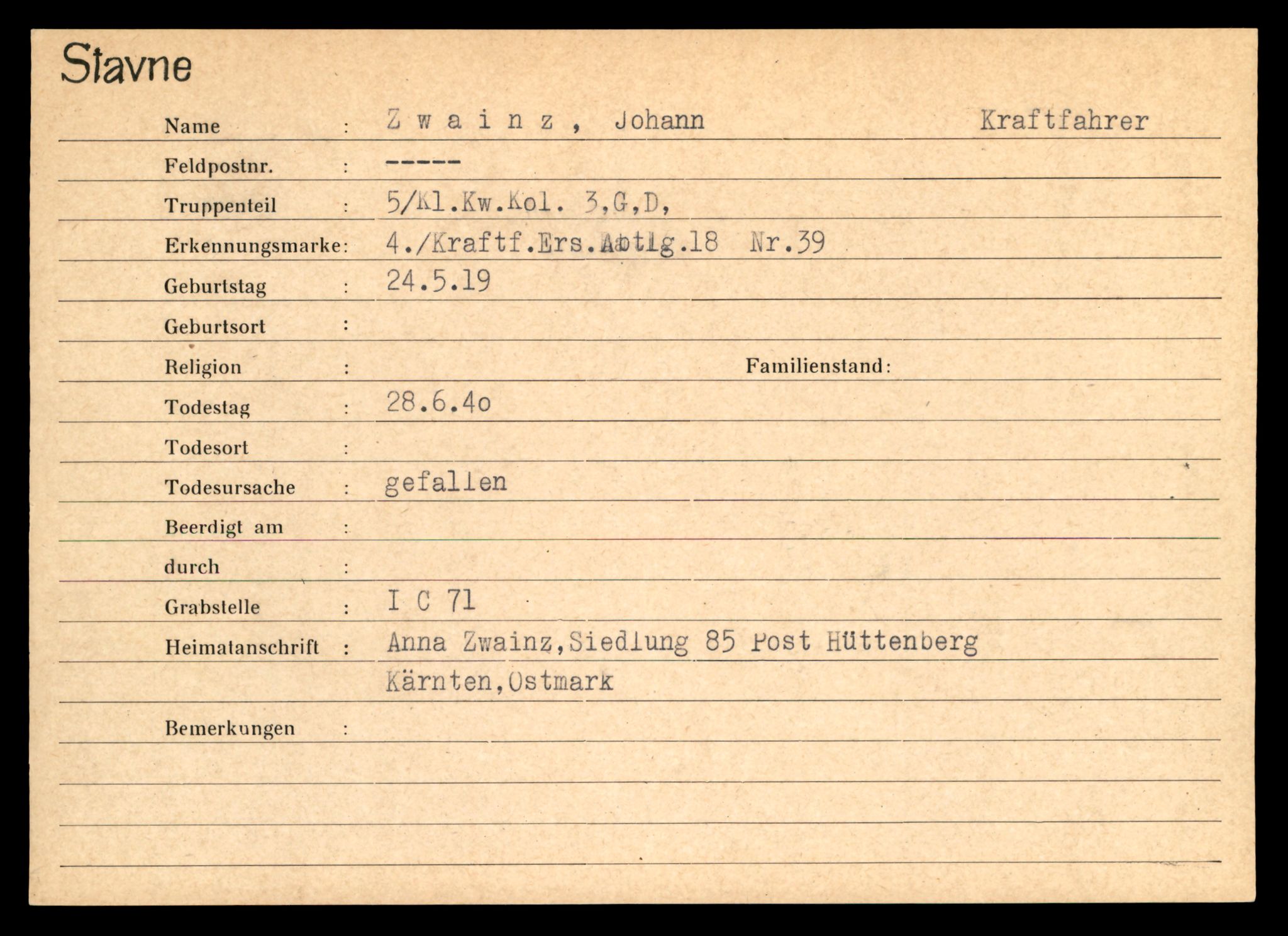 Distriktskontoret for krigsgraver, AV/SAT-A-5030/E/L0003: Kasett/kartotek over tysk Krigskirkegård Stavne, 1945, s. 1611