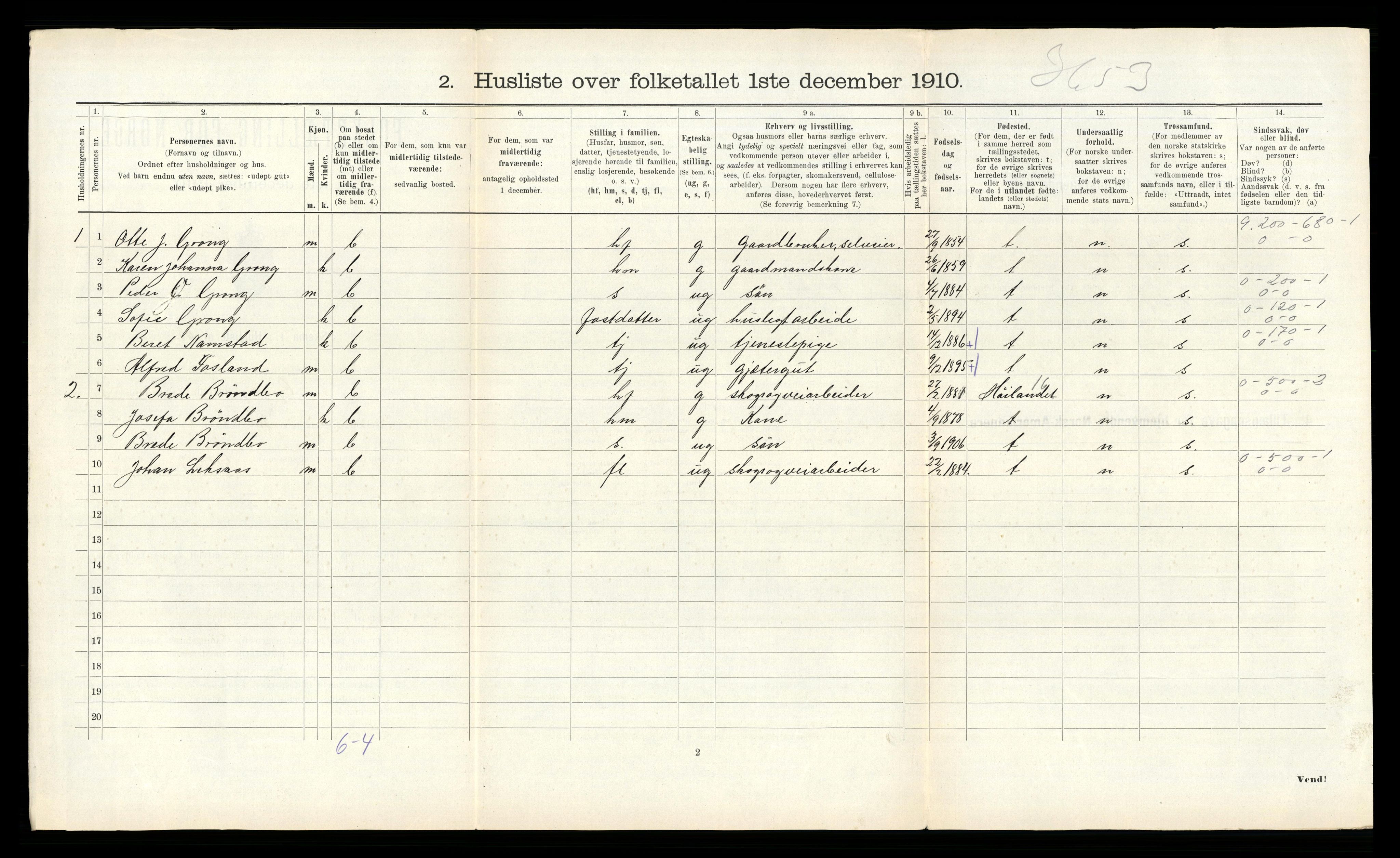 RA, Folketelling 1910 for 1742 Grong herred, 1910, s. 449