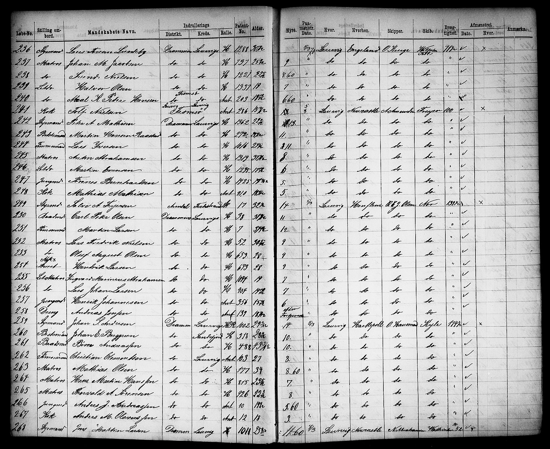 Drammen innrulleringsdistrikt, AV/SAKO-A-781/H/Ha/L0002: Mønstringsjournal, 1870-1882, s. 9