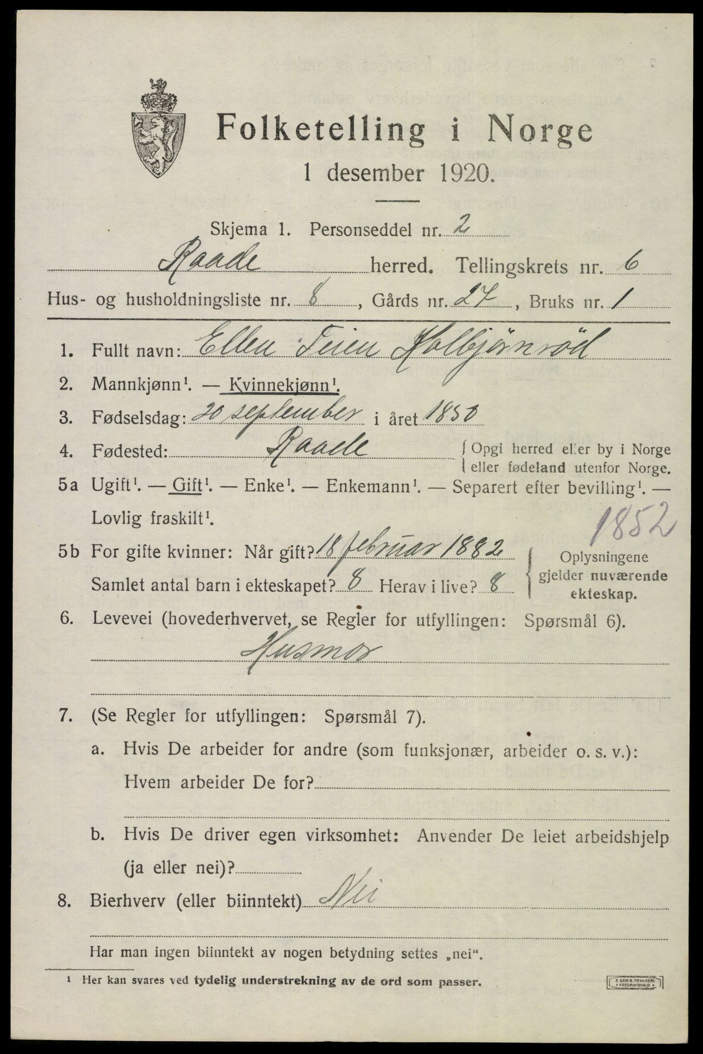 SAO, Folketelling 1920 for 0135 Råde herred, 1920, s. 5667