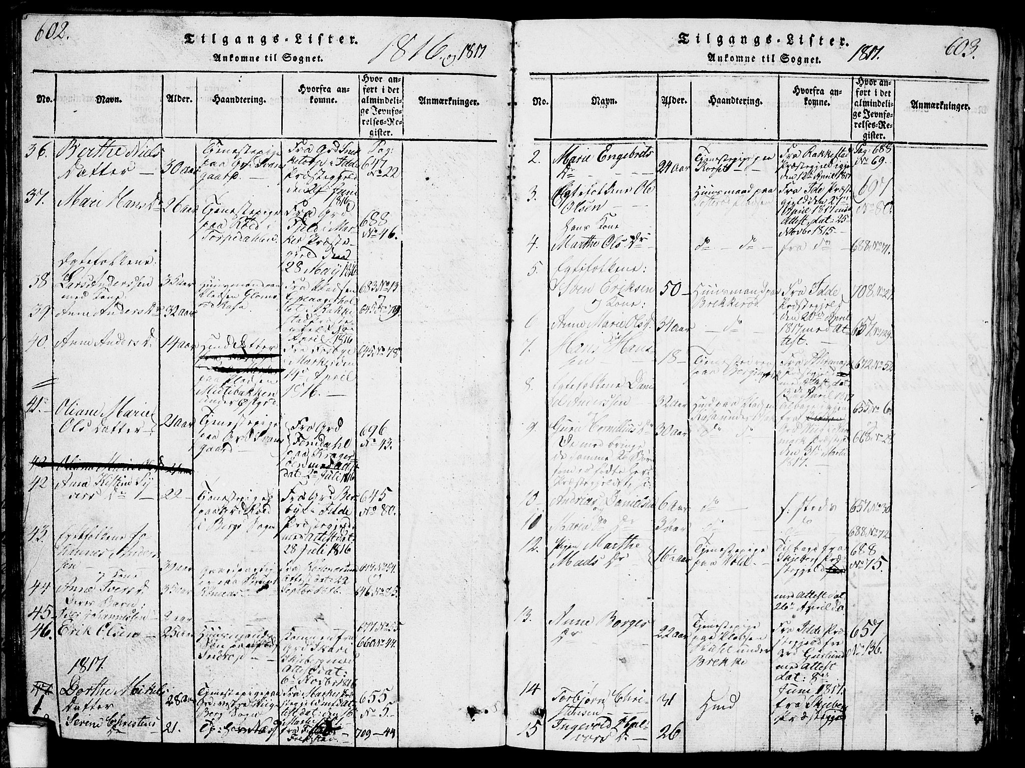 Berg prestekontor Kirkebøker, SAO/A-10902/G/Ga/L0001: Klokkerbok nr. I 1, 1815-1832, s. 602-603