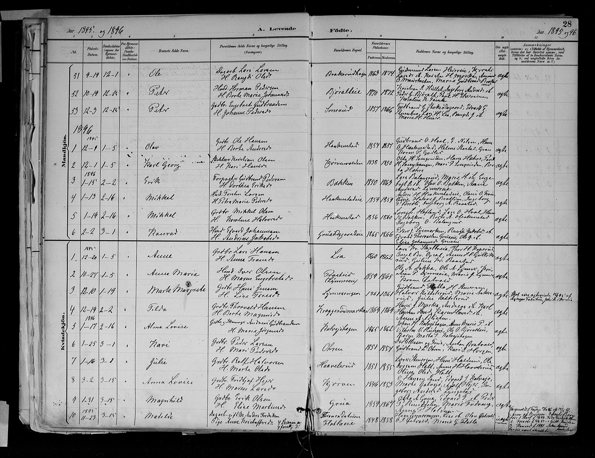 Jevnaker prestekontor, AV/SAH-PREST-116/H/Ha/Haa/L0010: Ministerialbok nr. 10, 1891-1906, s. 28