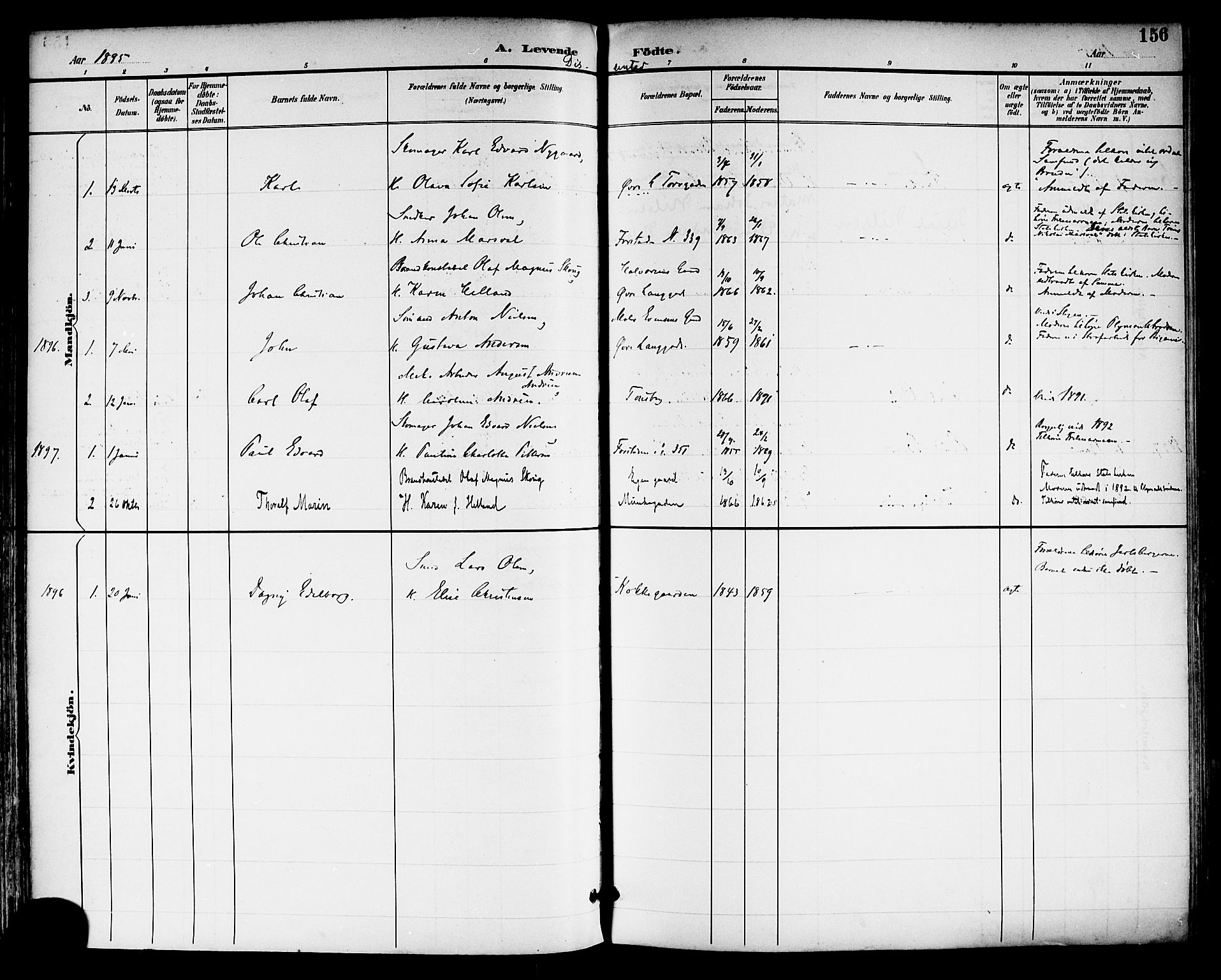 Tønsberg kirkebøker, AV/SAKO-A-330/F/Fa/L0012: Ministerialbok nr. I 12, 1891-1899, s. 156