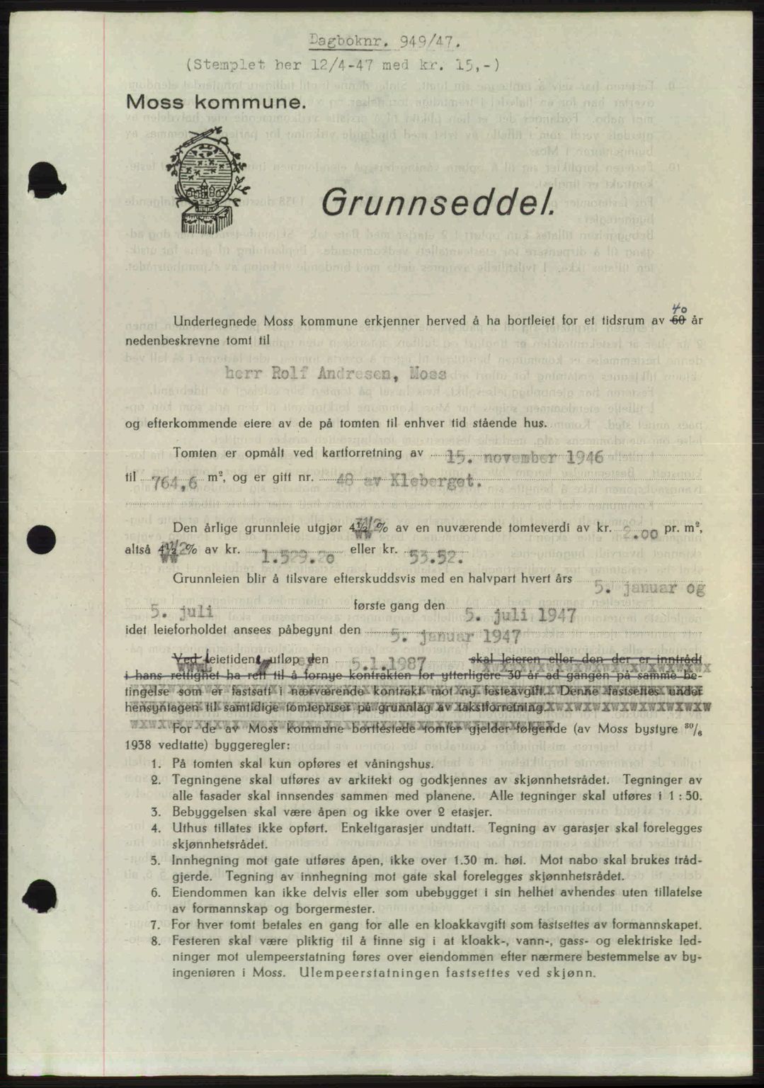Moss sorenskriveri, SAO/A-10168: Pantebok nr. A17, 1947-1947, Dagboknr: 949/1947
