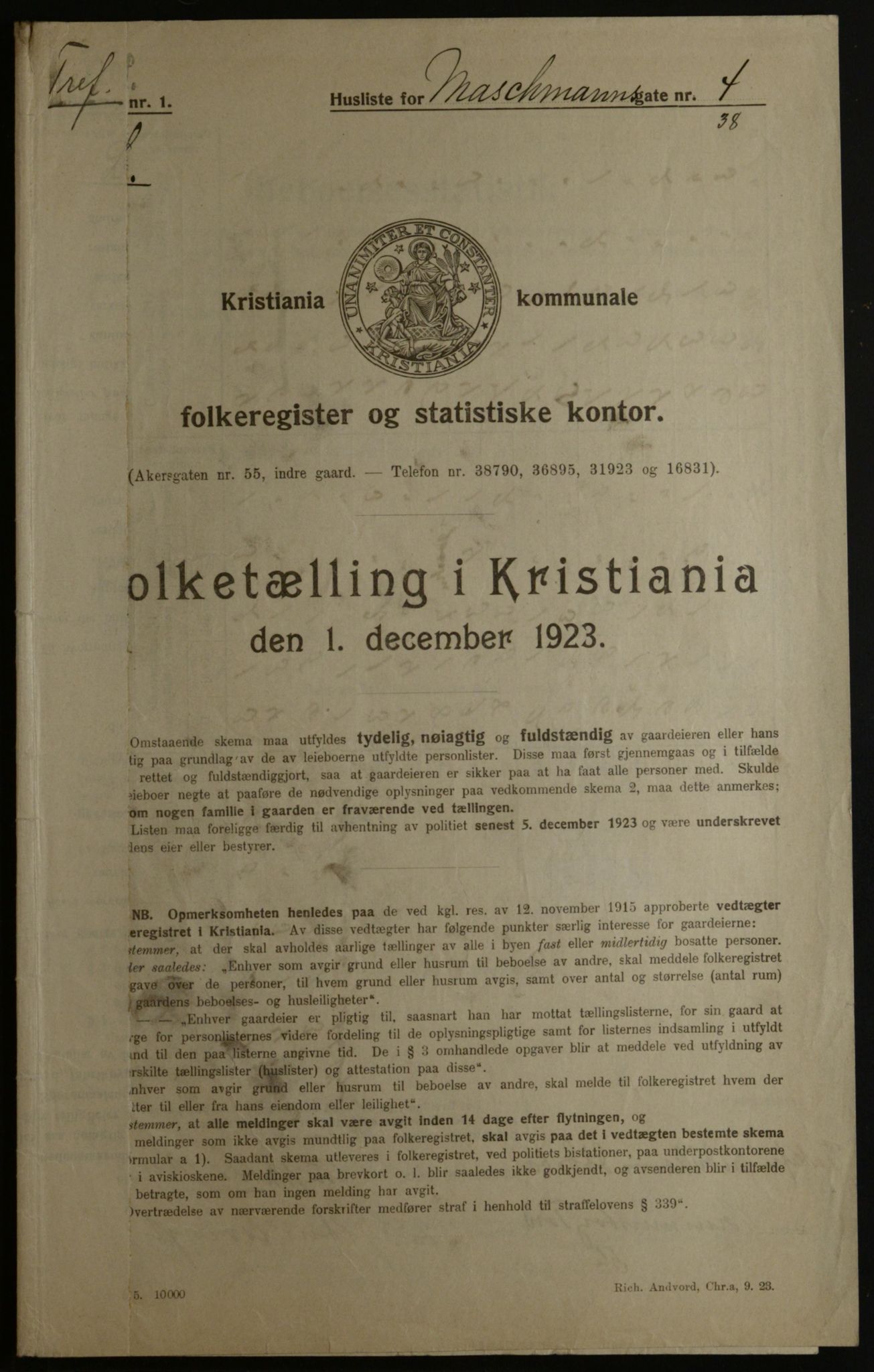 OBA, Kommunal folketelling 1.12.1923 for Kristiania, 1923, s. 71668