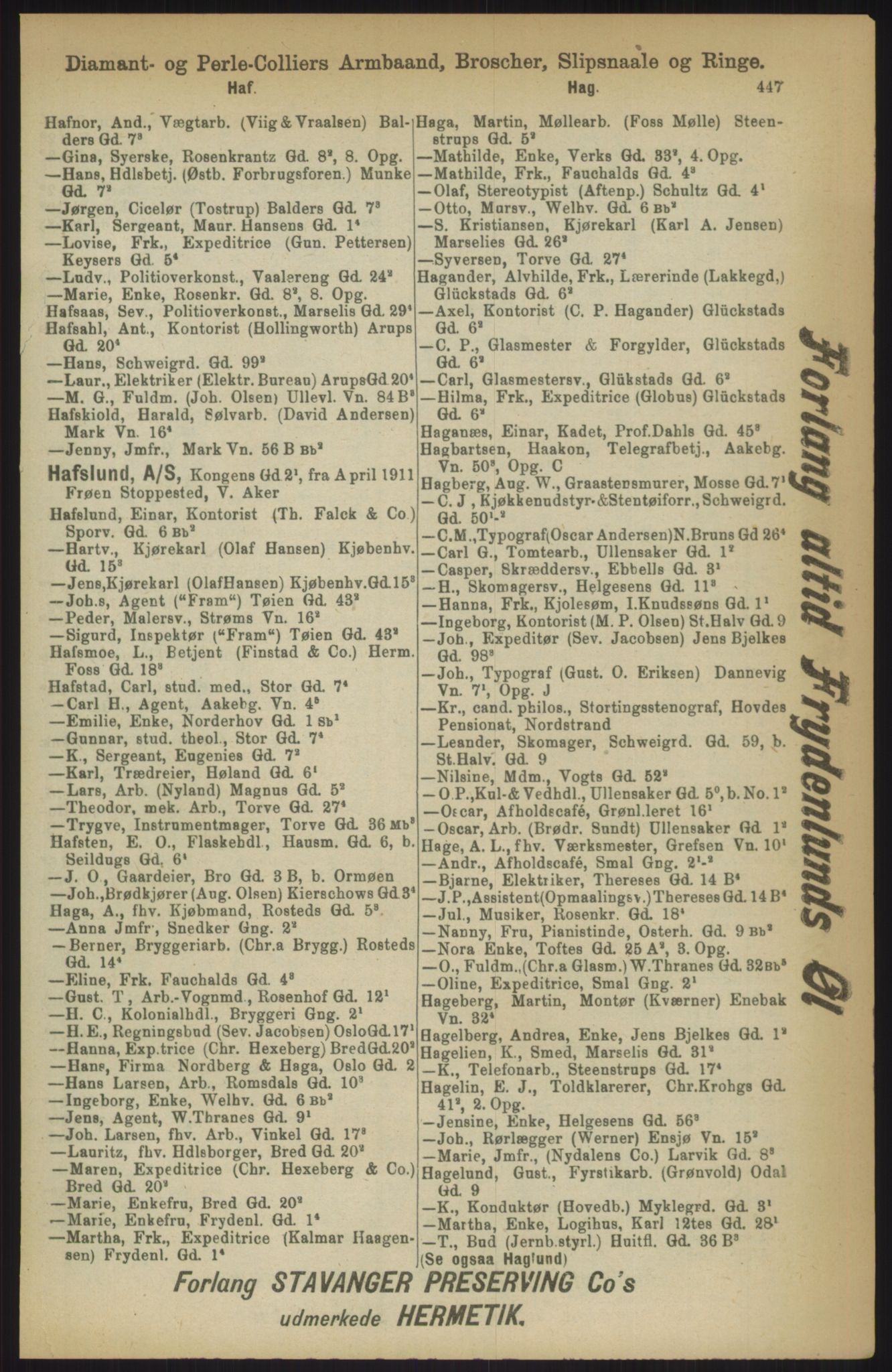 Kristiania/Oslo adressebok, PUBL/-, 1911, s. 447