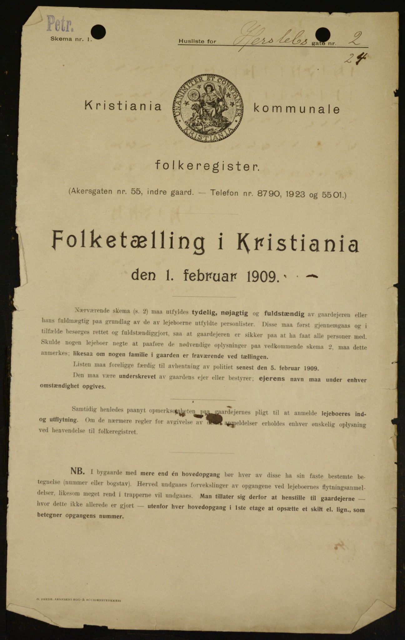 OBA, Kommunal folketelling 1.2.1909 for Kristiania kjøpstad, 1909, s. 35398