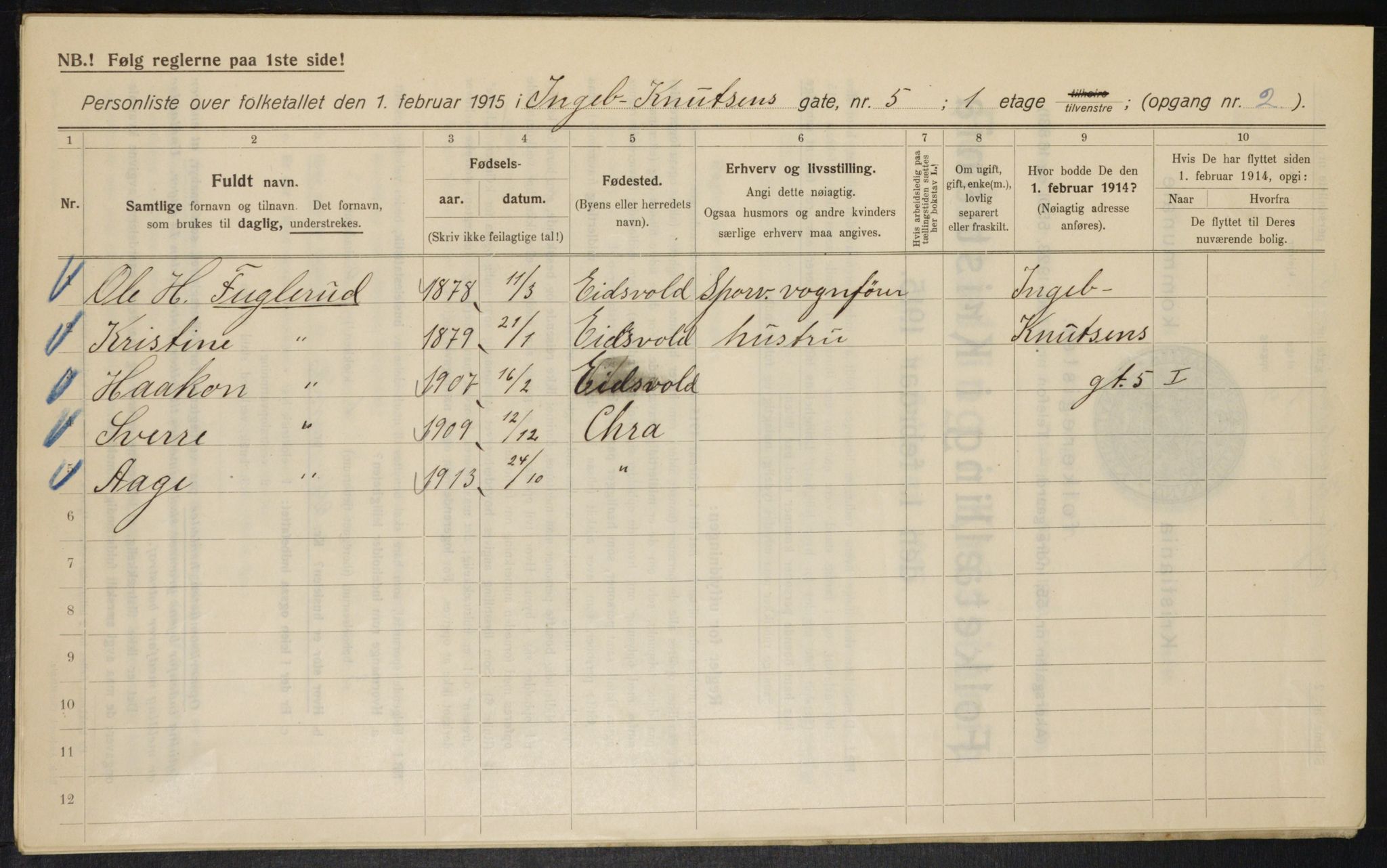 OBA, Kommunal folketelling 1.2.1915 for Kristiania, 1915, s. 43329