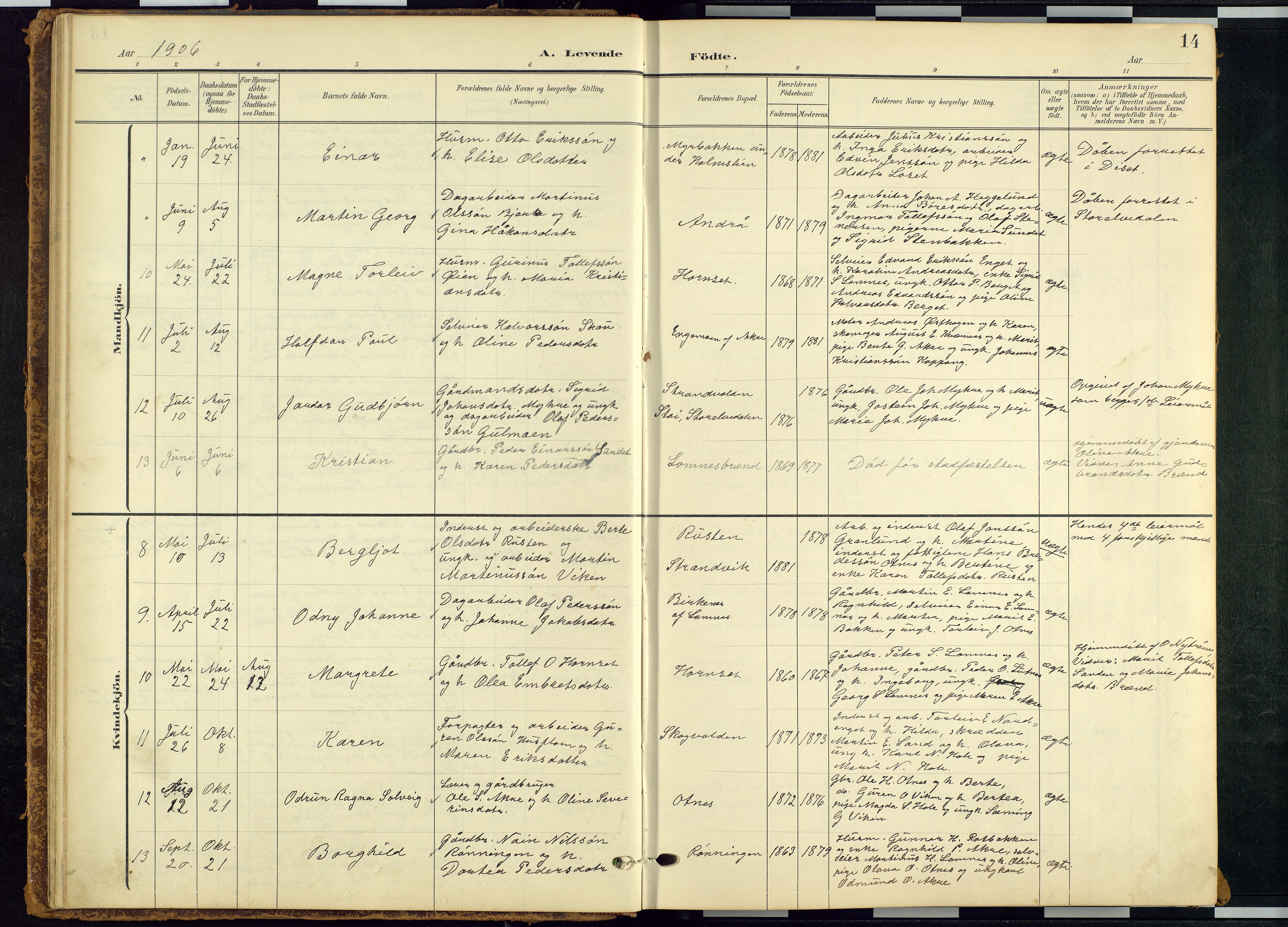 Rendalen prestekontor, AV/SAH-PREST-054/H/Ha/Hab/L0010: Klokkerbok nr. 10, 1903-1940, s. 14