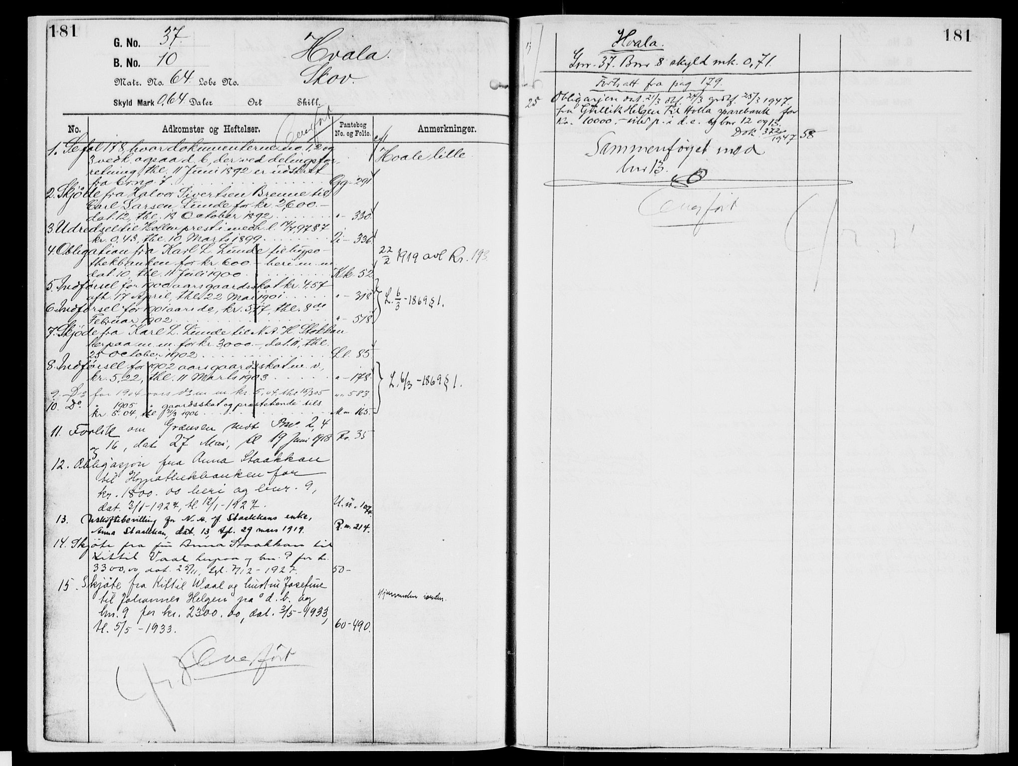 Nedre Telemark sorenskriveri, AV/SAKO-A-135/G/Gb/Gbg/L0002: Panteregister nr. VII 2, s. 181