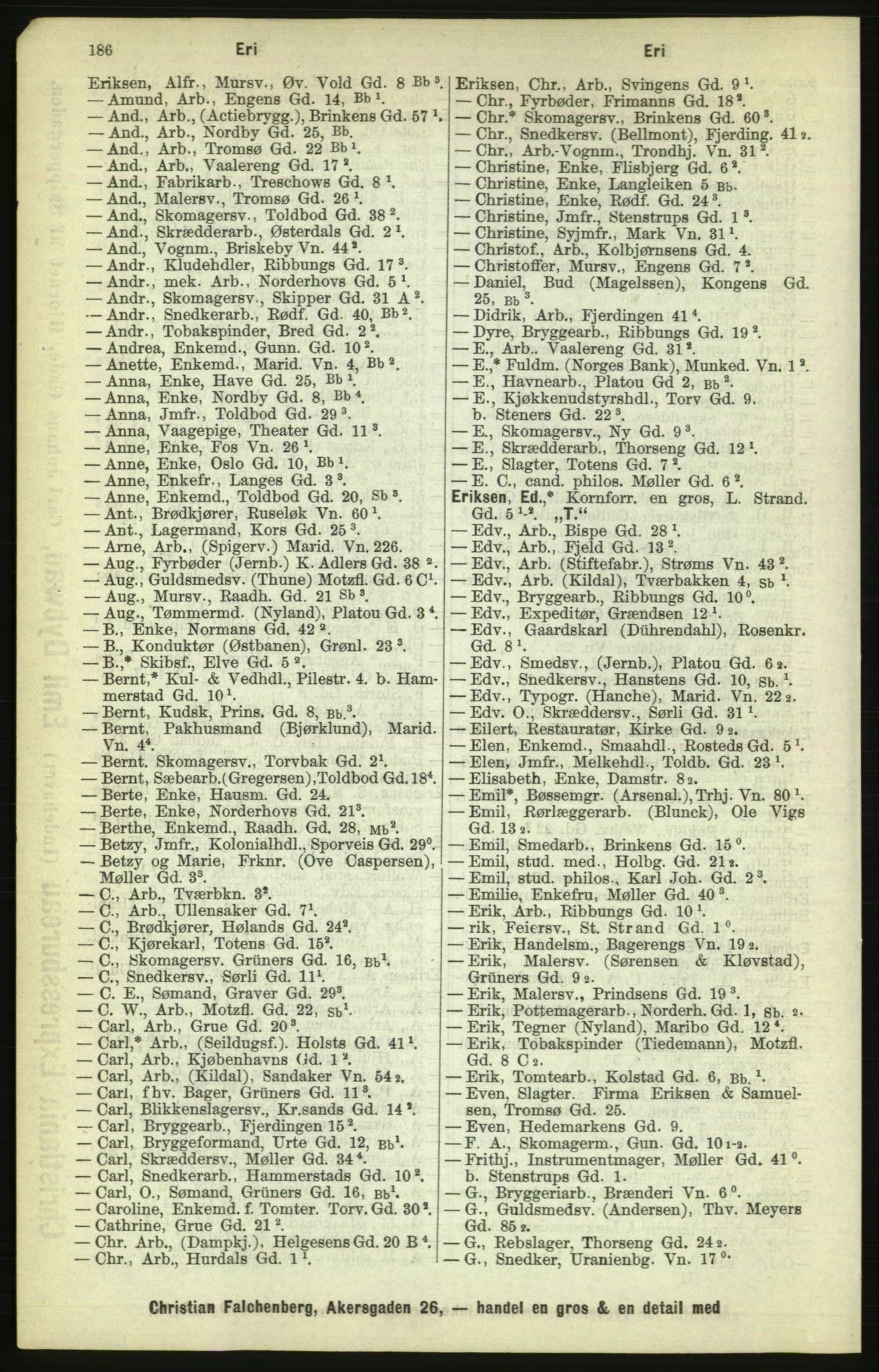 Kristiania/Oslo adressebok, PUBL/-, 1886, s. 186