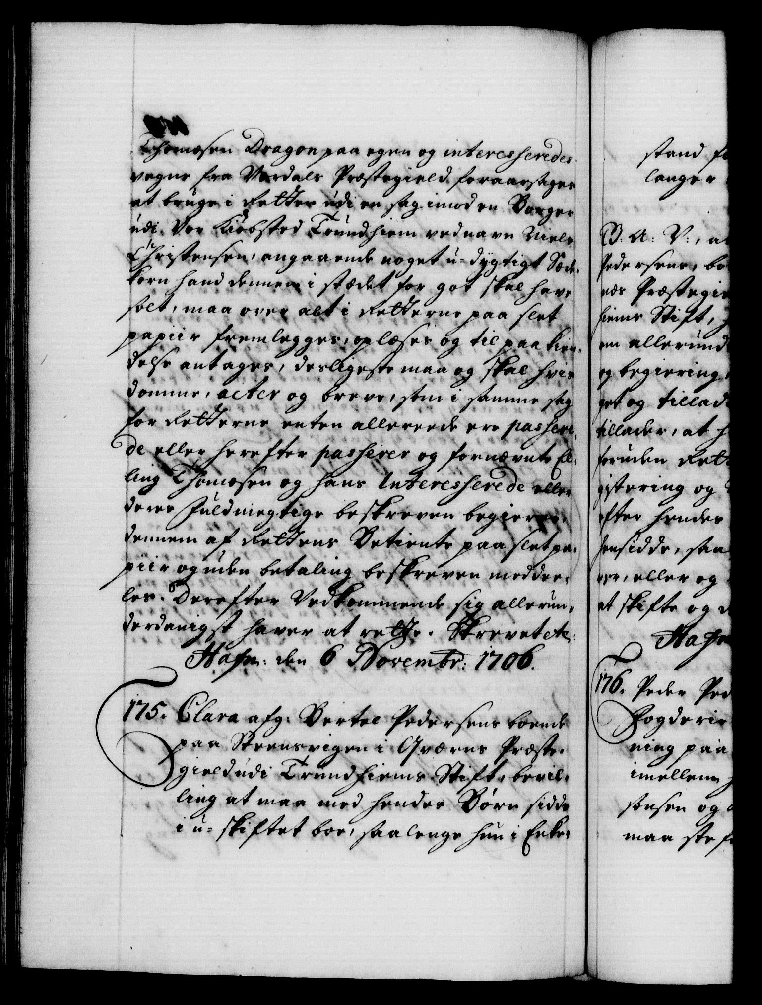 Danske Kanselli 1572-1799, AV/RA-EA-3023/F/Fc/Fca/Fcaa/L0019: Norske registre, 1704-1707, s. 406b