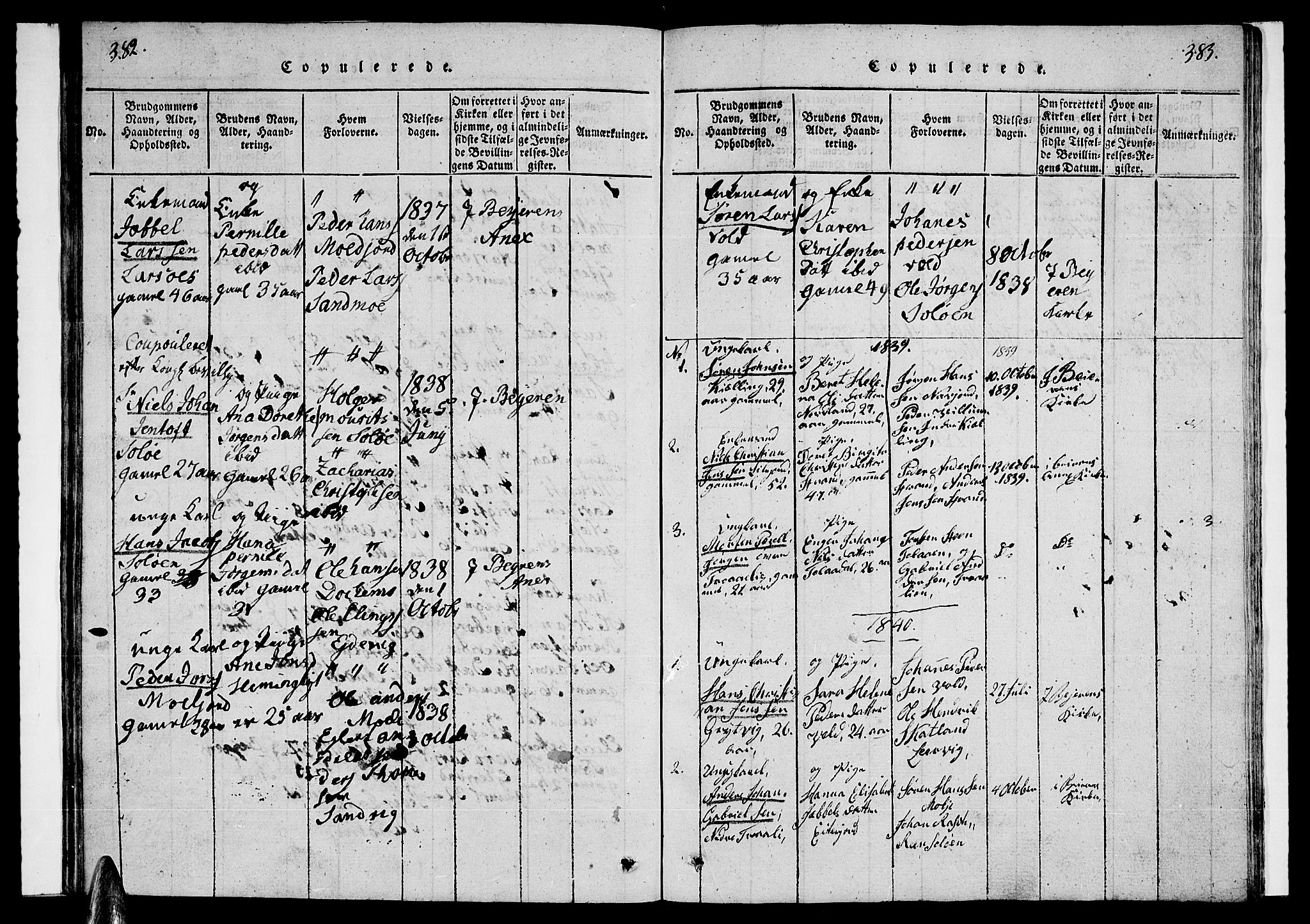 Ministerialprotokoller, klokkerbøker og fødselsregistre - Nordland, AV/SAT-A-1459/846/L0651: Klokkerbok nr. 846C01, 1821-1841, s. 382-383