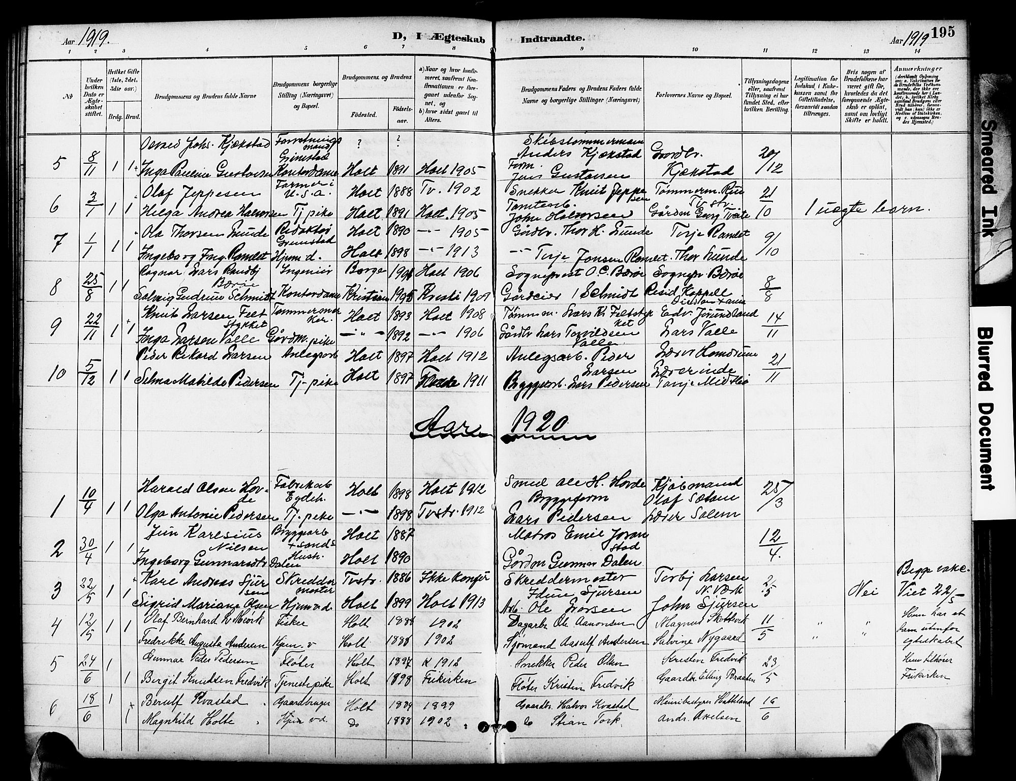 Holt sokneprestkontor, AV/SAK-1111-0021/F/Fb/L0011: Klokkerbok nr. B 11, 1897-1921, s. 195