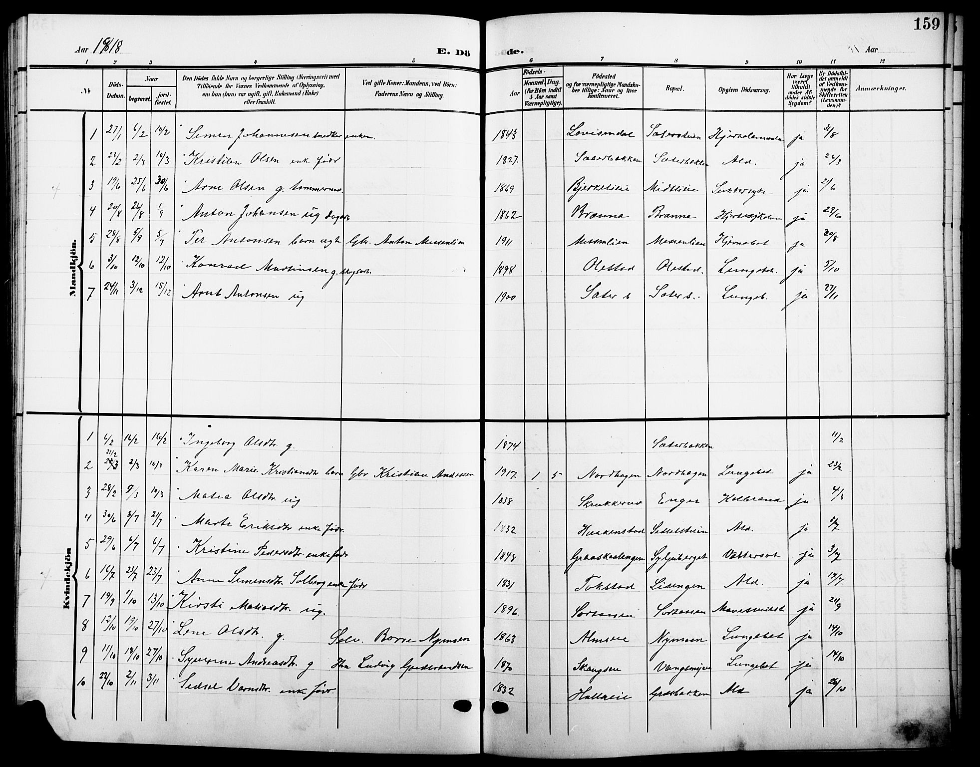 Ringsaker prestekontor, AV/SAH-PREST-014/L/La/L0016: Klokkerbok nr. 16, 1905-1920, s. 159