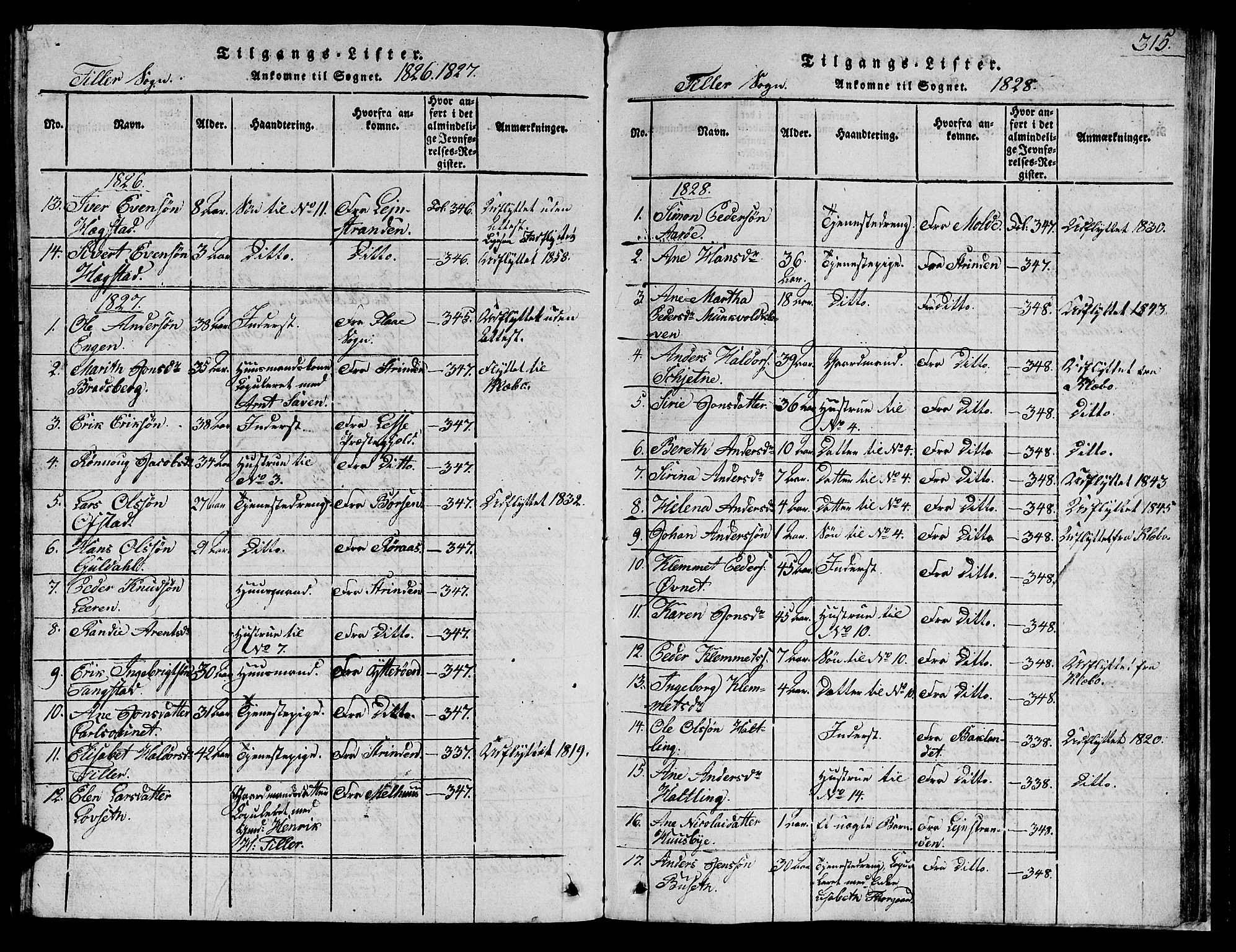 Ministerialprotokoller, klokkerbøker og fødselsregistre - Sør-Trøndelag, SAT/A-1456/621/L0458: Klokkerbok nr. 621C01, 1816-1865, s. 315