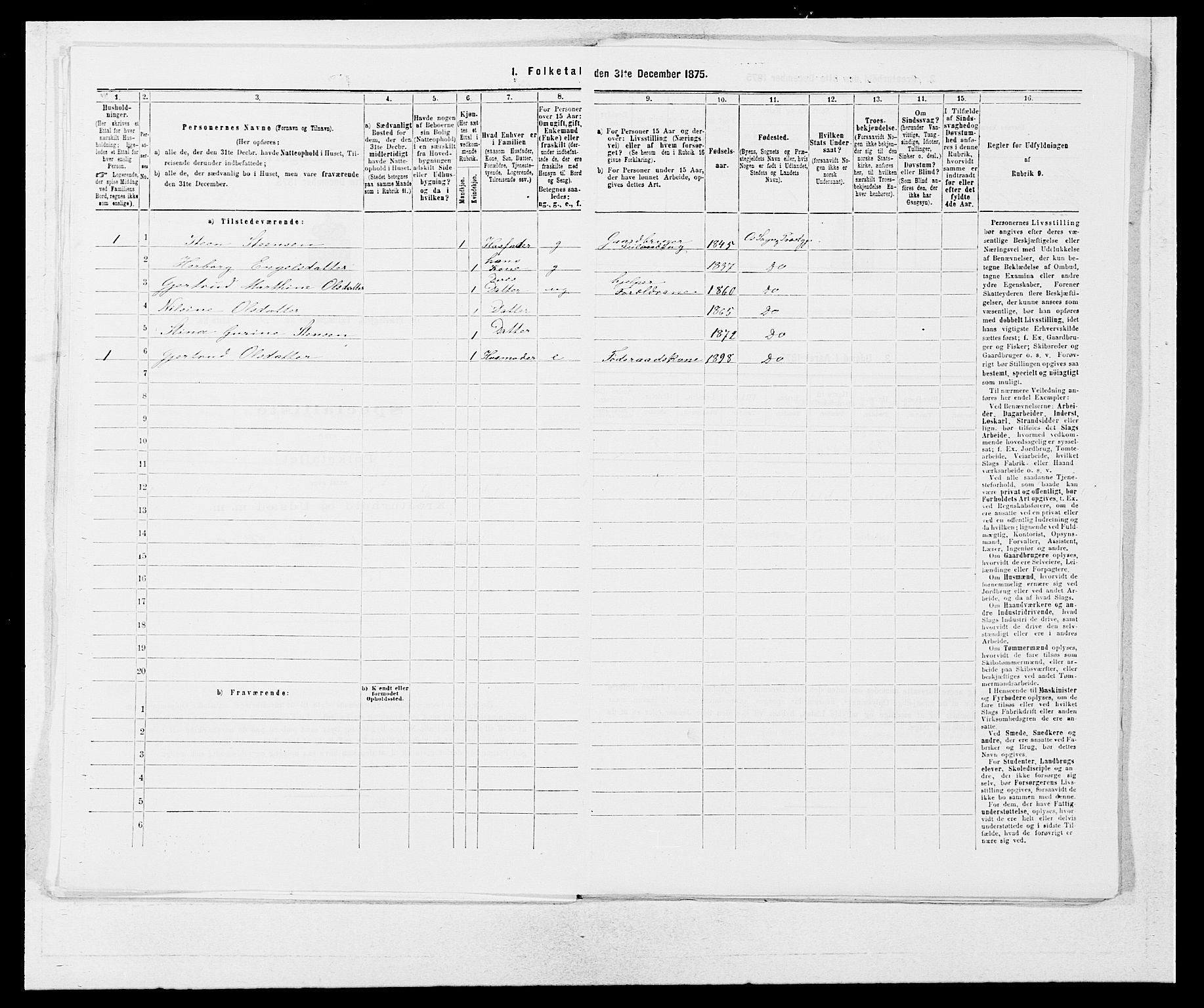 SAB, Folketelling 1875 for 1243P Os prestegjeld, 1875, s. 276