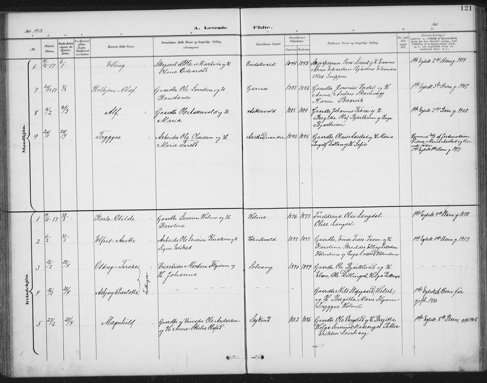 Ministerialprotokoller, klokkerbøker og fødselsregistre - Nord-Trøndelag, SAT/A-1458/724/L0269: Klokkerbok nr. 724C05, 1899-1920, s. 121