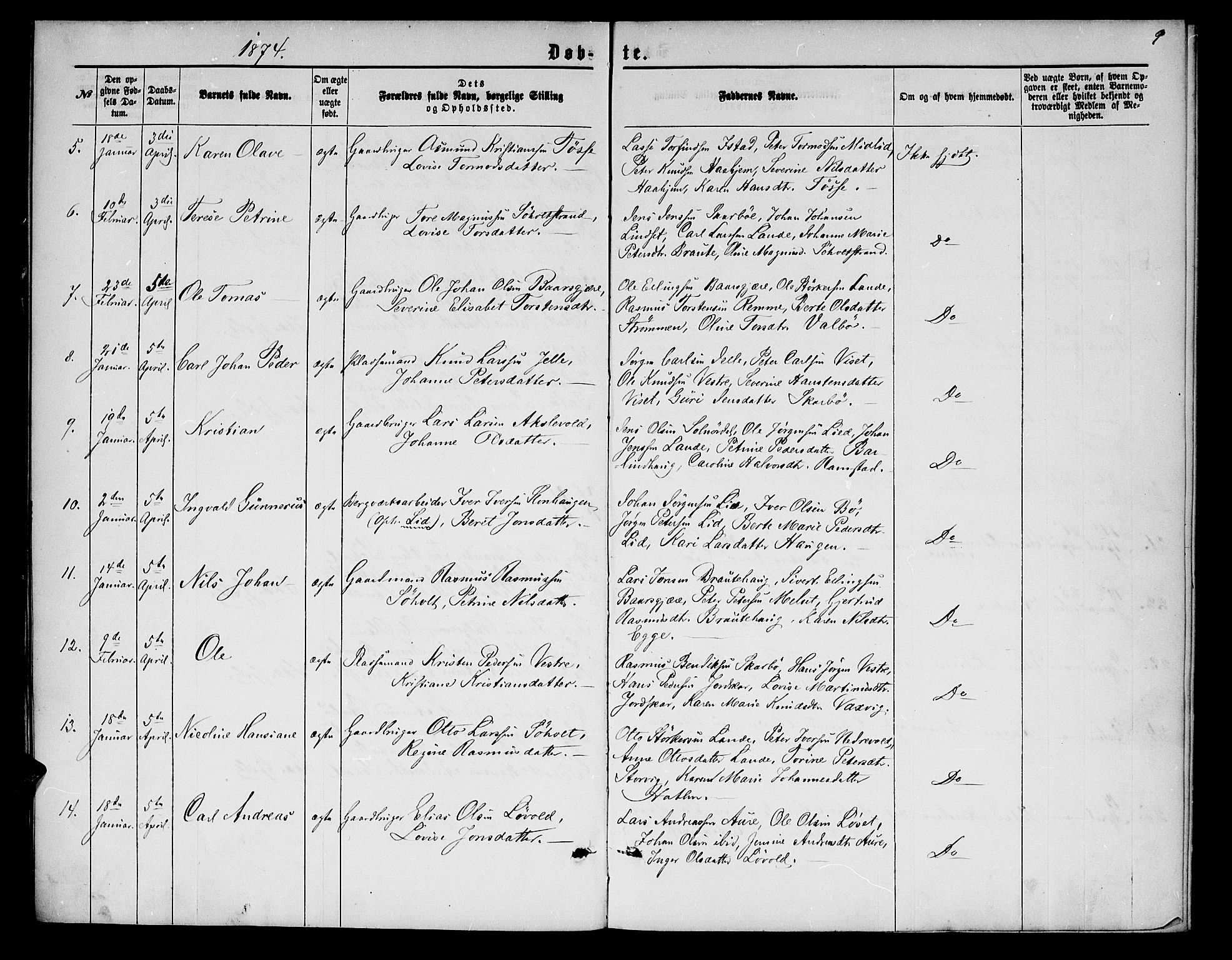 Ministerialprotokoller, klokkerbøker og fødselsregistre - Møre og Romsdal, AV/SAT-A-1454/522/L0325: Klokkerbok nr. 522C04, 1872-1877, s. 9