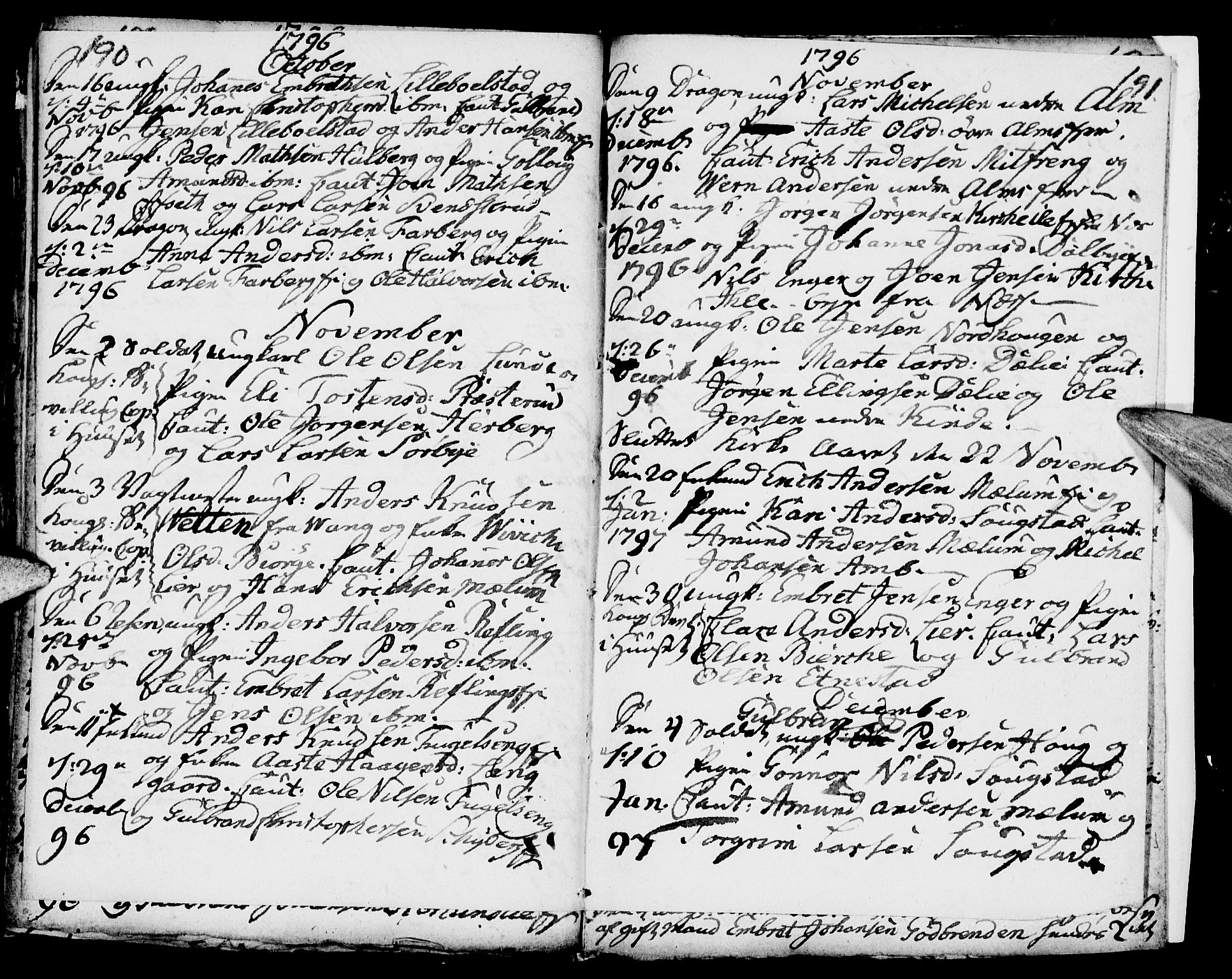 Ringsaker prestekontor, SAH/PREST-014/I/Ia/L0005/0006: Kladd til kirkebok nr. 1F, 1793-1796, s. 190-191