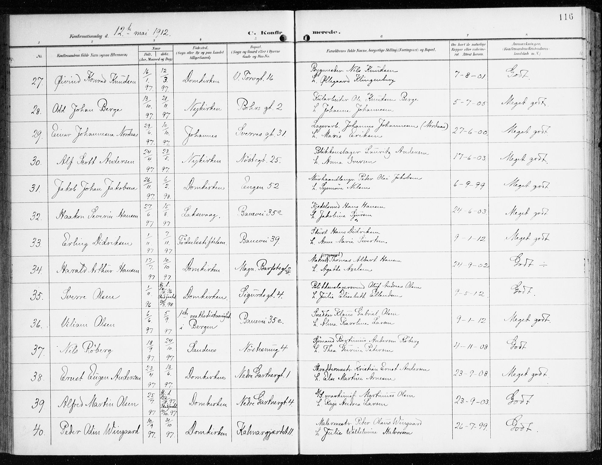 Domkirken sokneprestembete, AV/SAB-A-74801/H/Haa/L0031: Ministerialbok nr. C 6, 1898-1915, s. 116