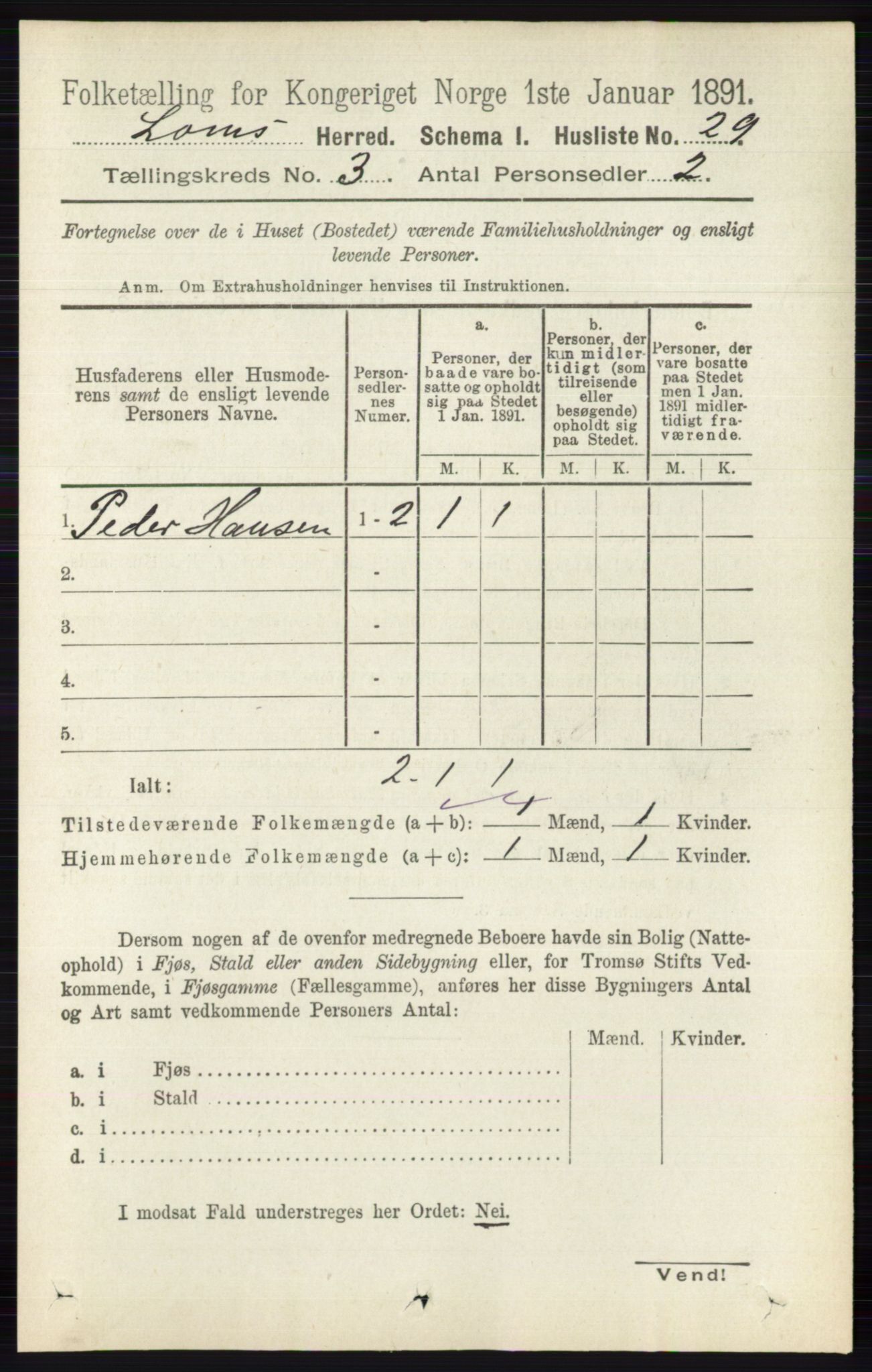 RA, Folketelling 1891 for 0514 Lom herred, 1891, s. 1253