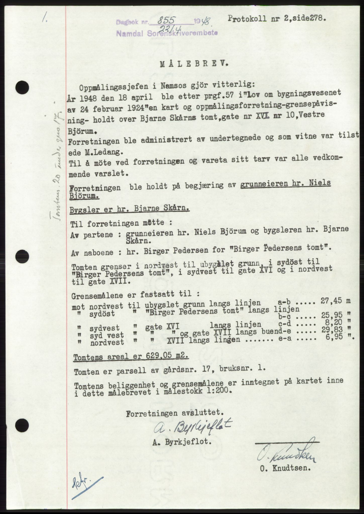 Namdal sorenskriveri, SAT/A-4133/1/2/2C: Pantebok nr. -, 1947-1948, Dagboknr: 855/1948