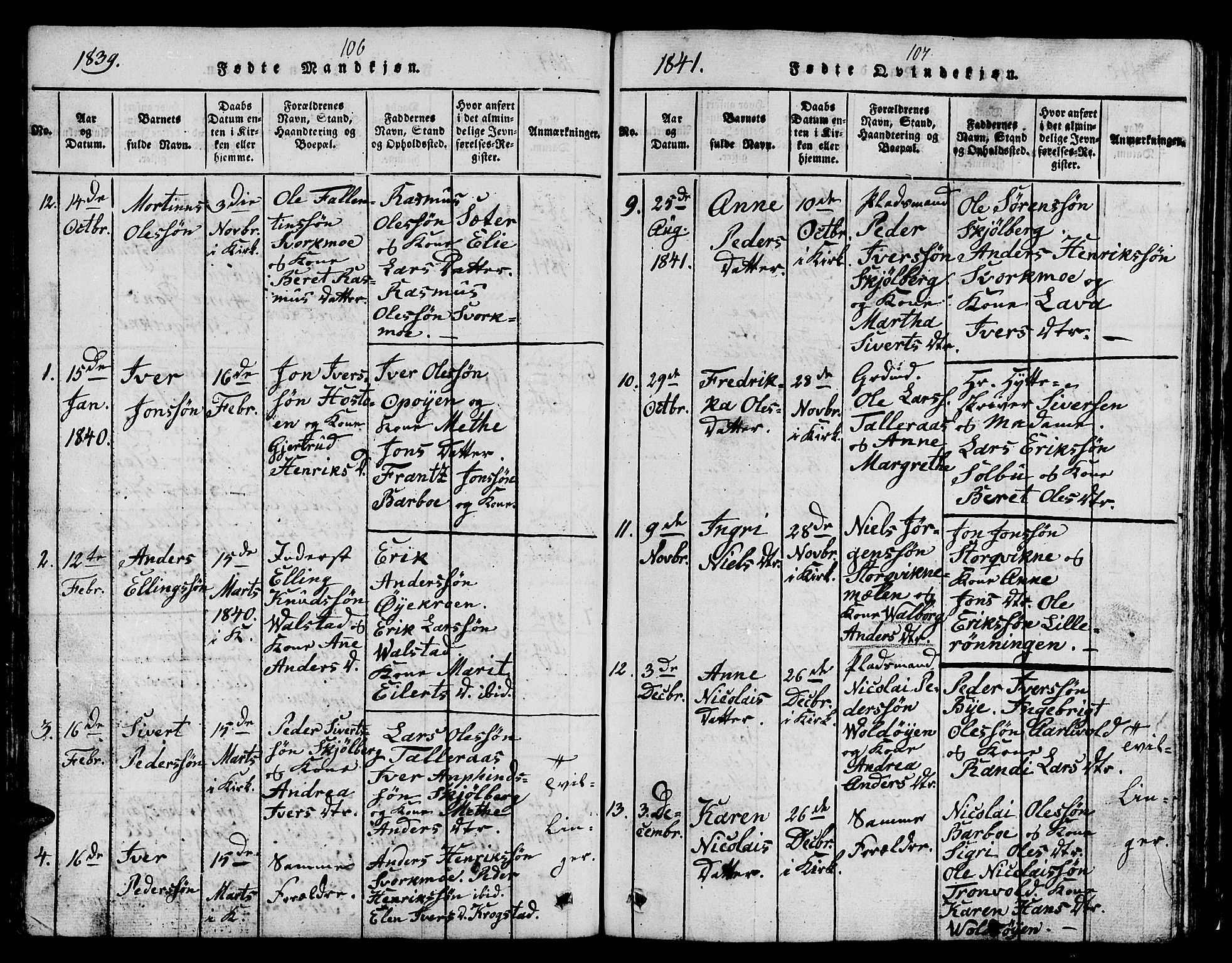 Ministerialprotokoller, klokkerbøker og fødselsregistre - Sør-Trøndelag, AV/SAT-A-1456/671/L0842: Klokkerbok nr. 671C01, 1816-1867, s. 106-107