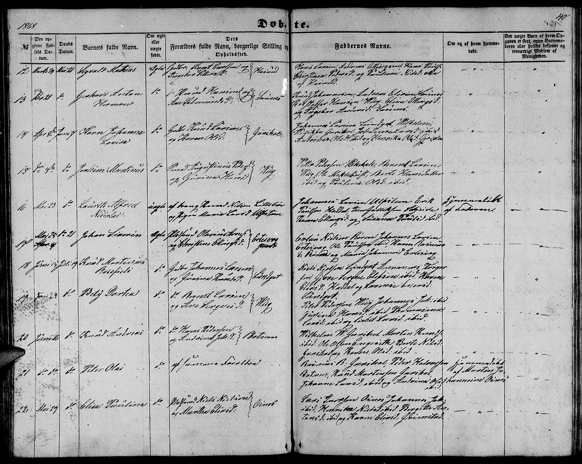 Ministerialprotokoller, klokkerbøker og fødselsregistre - Møre og Romsdal, AV/SAT-A-1454/509/L0111: Klokkerbok nr. 509C01, 1854-1882, s. 40