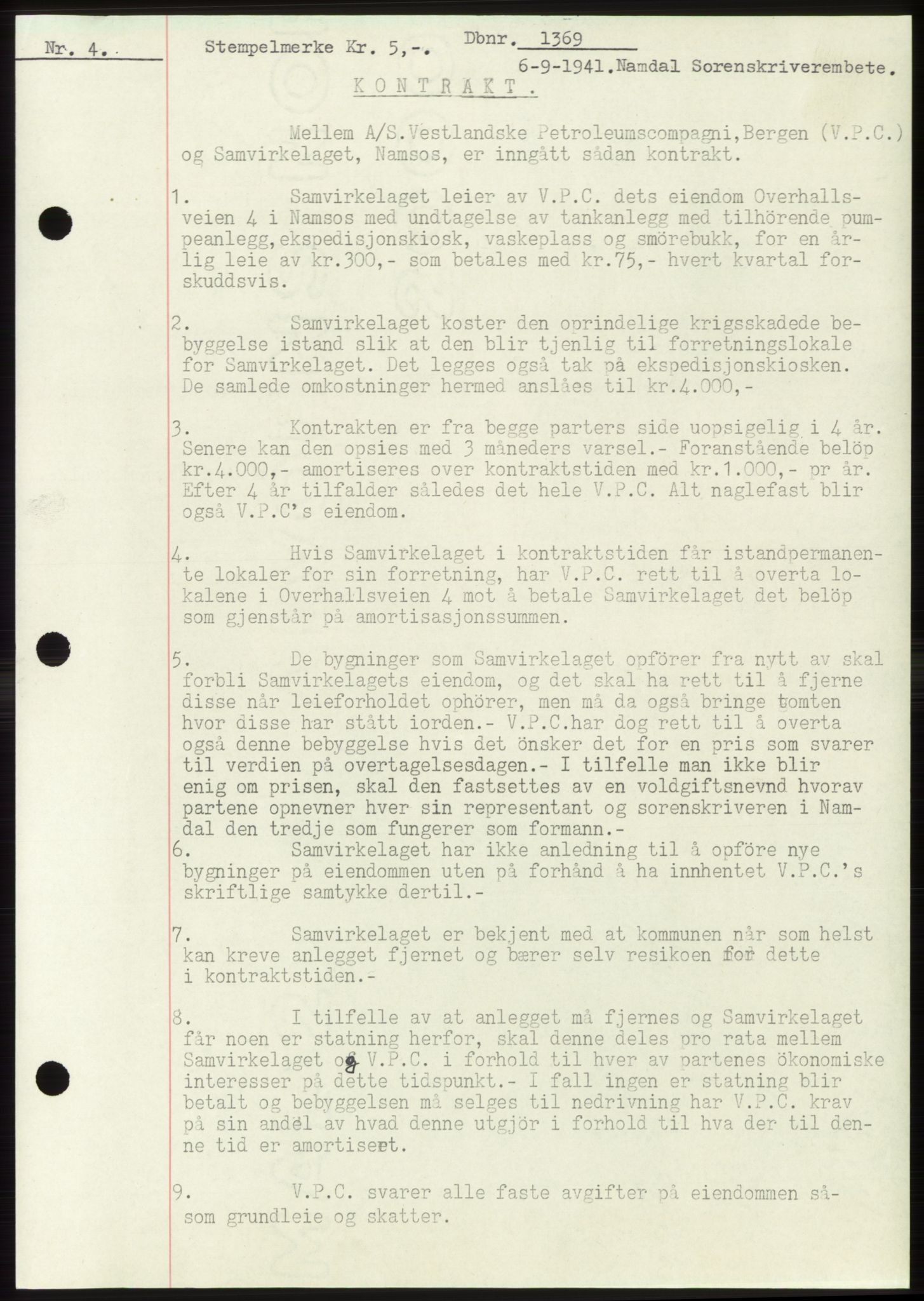 Namdal sorenskriveri, SAT/A-4133/1/2/2C: Pantebok nr. -, 1941-1942, Dagboknr: 1369/1941