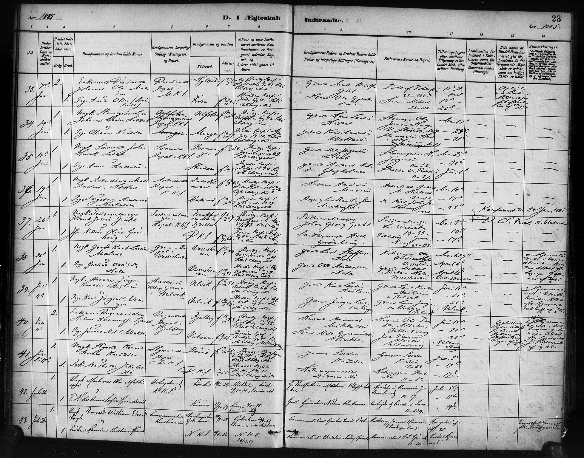 Korskirken sokneprestembete, AV/SAB-A-76101/H/Haa/L0037: Ministerialbok nr. D 4, 1883-1904, s. 23