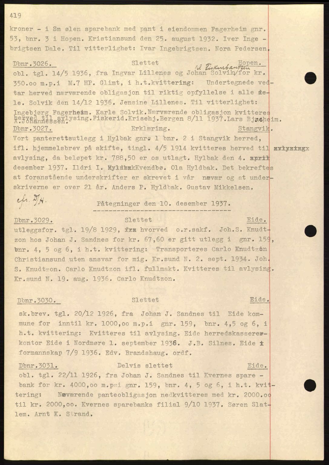 Nordmøre sorenskriveri, SAT/A-4132/1/2/2Ca: Pantebok nr. C80, 1936-1939, Dagboknr: 3026/1937