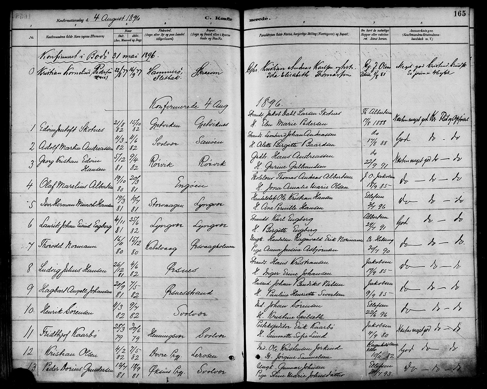 Ministerialprotokoller, klokkerbøker og fødselsregistre - Nordland, AV/SAT-A-1459/874/L1060: Ministerialbok nr. 874A04, 1890-1899, s. 165