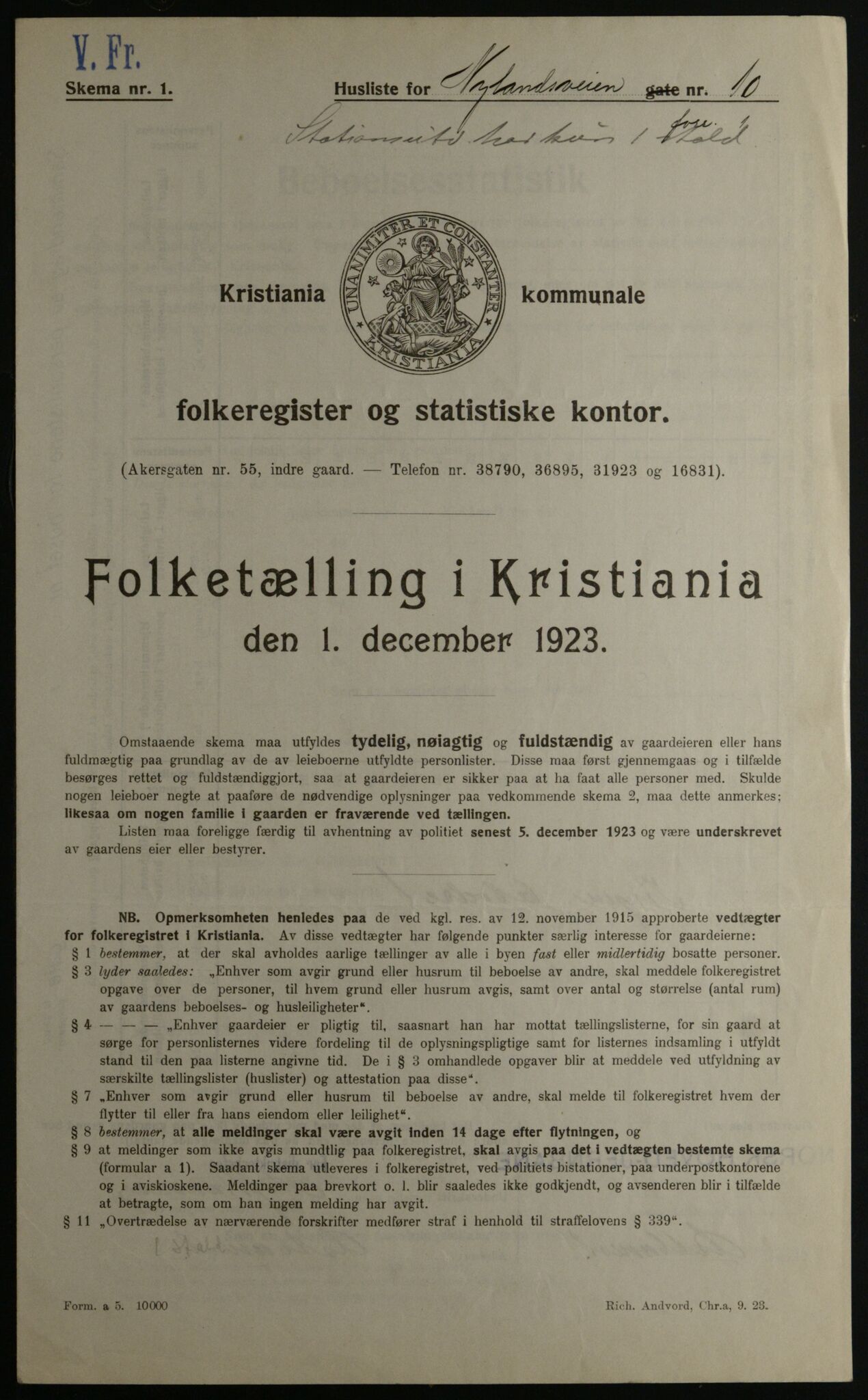 OBA, Kommunal folketelling 1.12.1923 for Kristiania, 1923, s. 81301