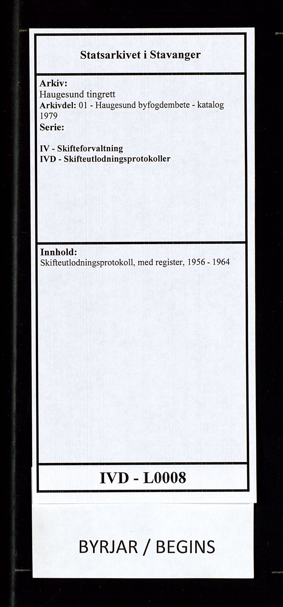 Haugesund tingrett, AV/SAST-A-101415/01/IV/IVD/L0008: Skifteutlodningsprotokoll, med register, 1956-1964