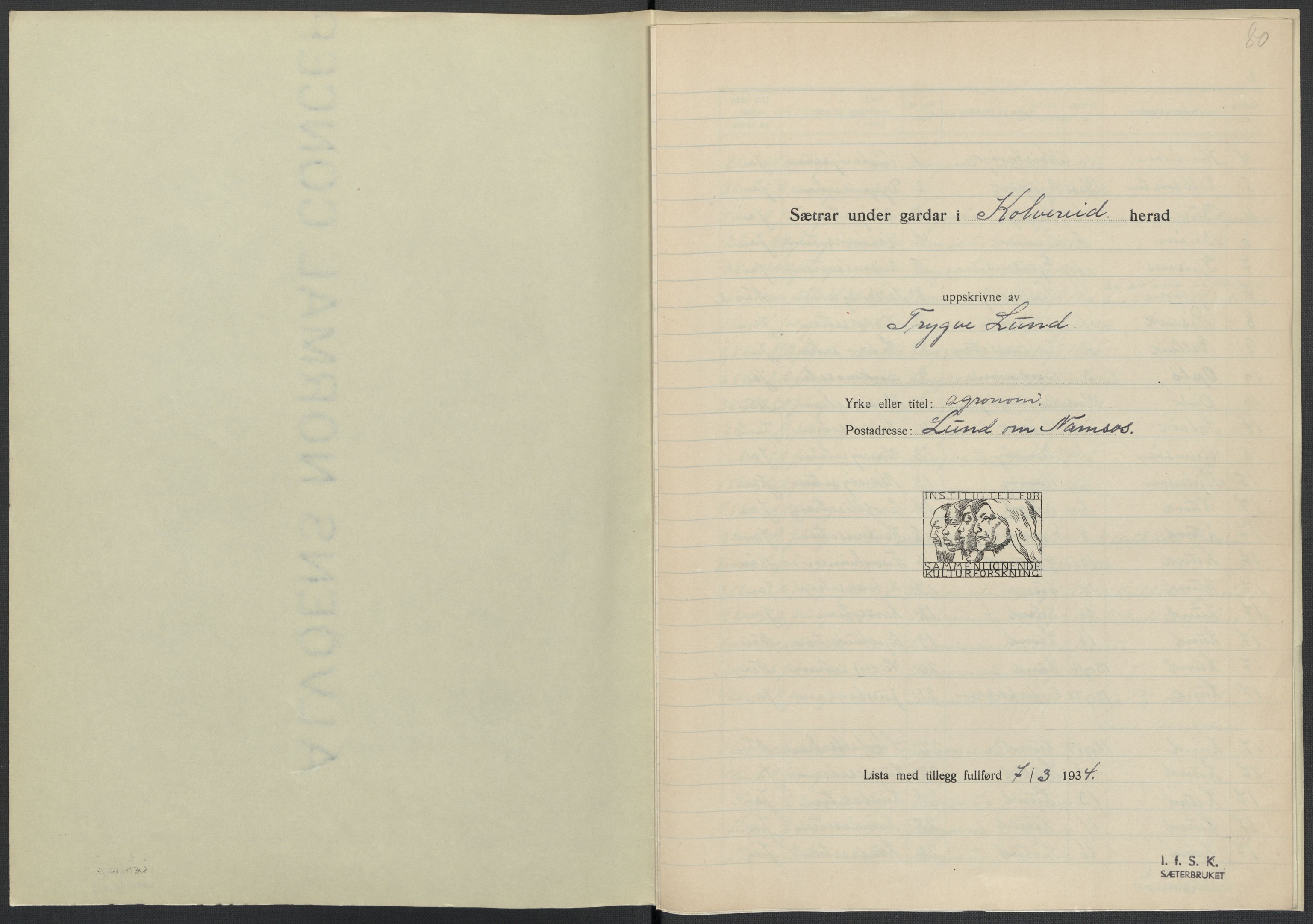 Instituttet for sammenlignende kulturforskning, RA/PA-0424/F/Fc/L0015/0003: Eske B15: / Nord-Trøndelag (perm XLIV-XLV), 1933-1939, s. 1080