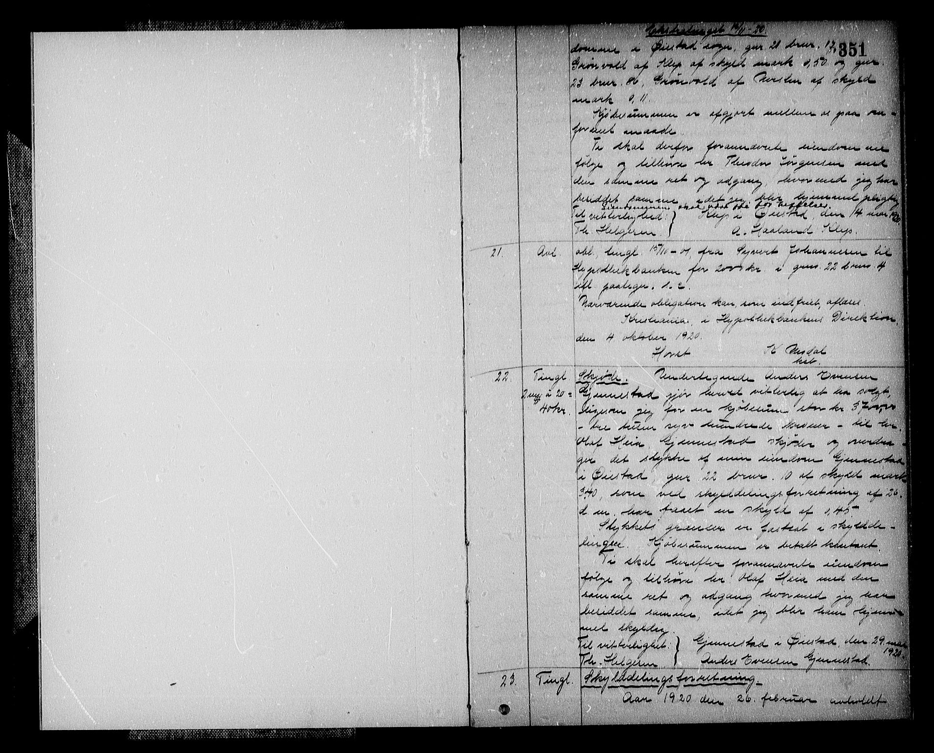 Nedenes sorenskriveri, SAK/1221-0006/G/Gb/Gba/L0028: Pantebok nr. 24b, 1920-1921, s. 351