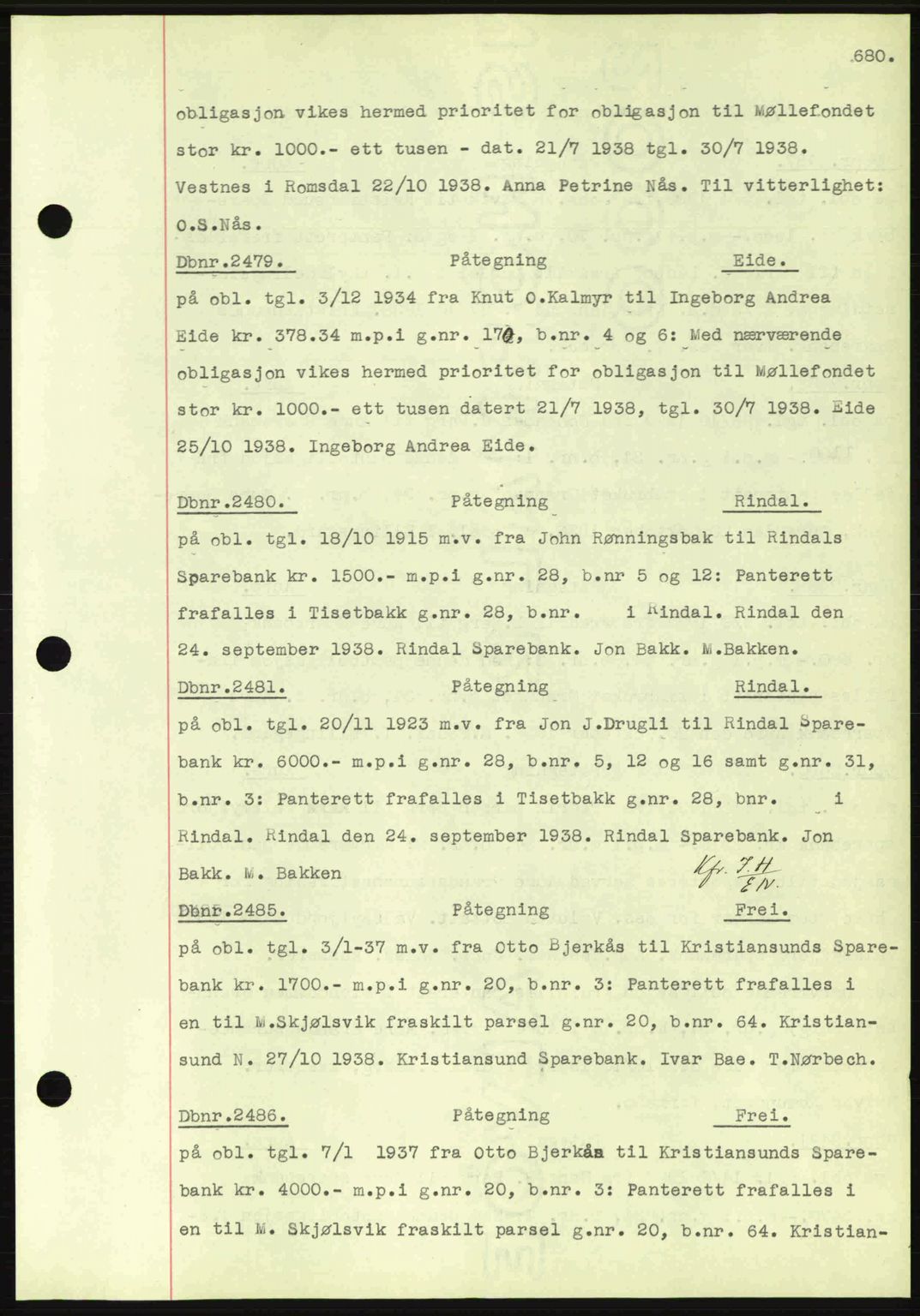 Nordmøre sorenskriveri, SAT/A-4132/1/2/2Ca: Pantebok nr. C80, 1936-1939, Dagboknr: 2479/1938
