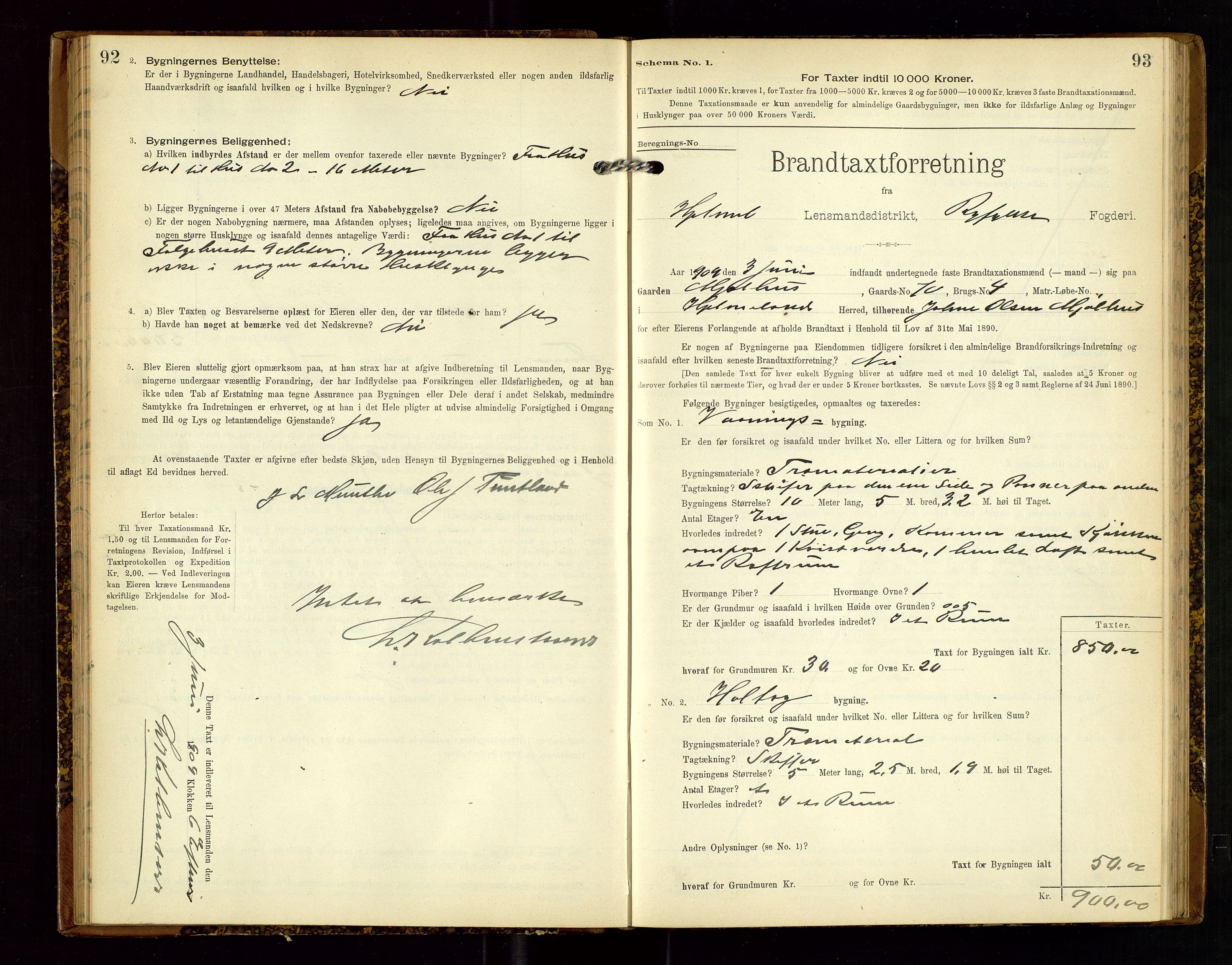 Hjelmeland lensmannskontor, AV/SAST-A-100439/Gob/L0002: "Brandtaxationsprotokol", 1904-1920, s. 92-93
