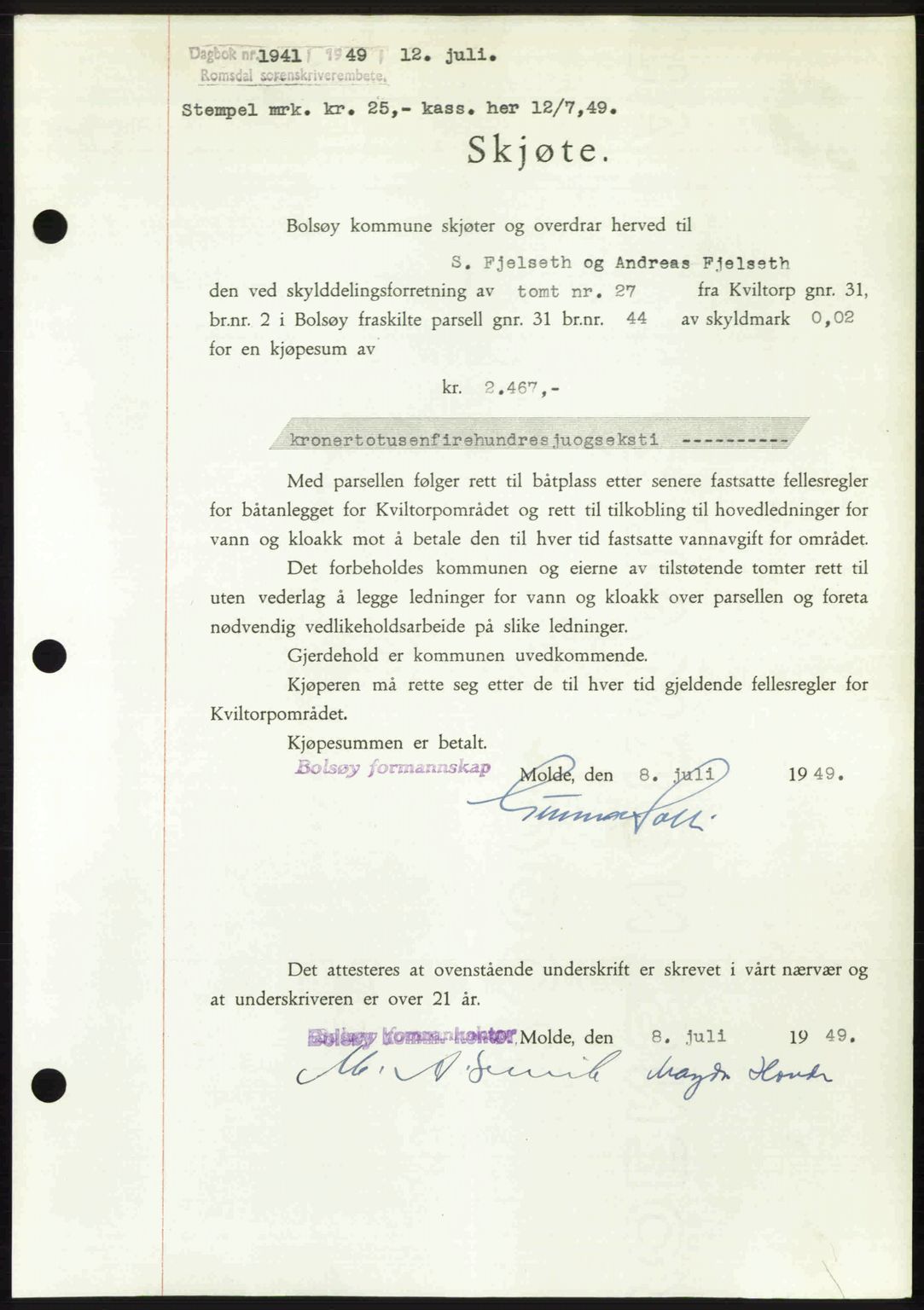 Romsdal sorenskriveri, SAT/A-4149/1/2/2C: Pantebok nr. A30, 1949-1949, Dagboknr: 1941/1949