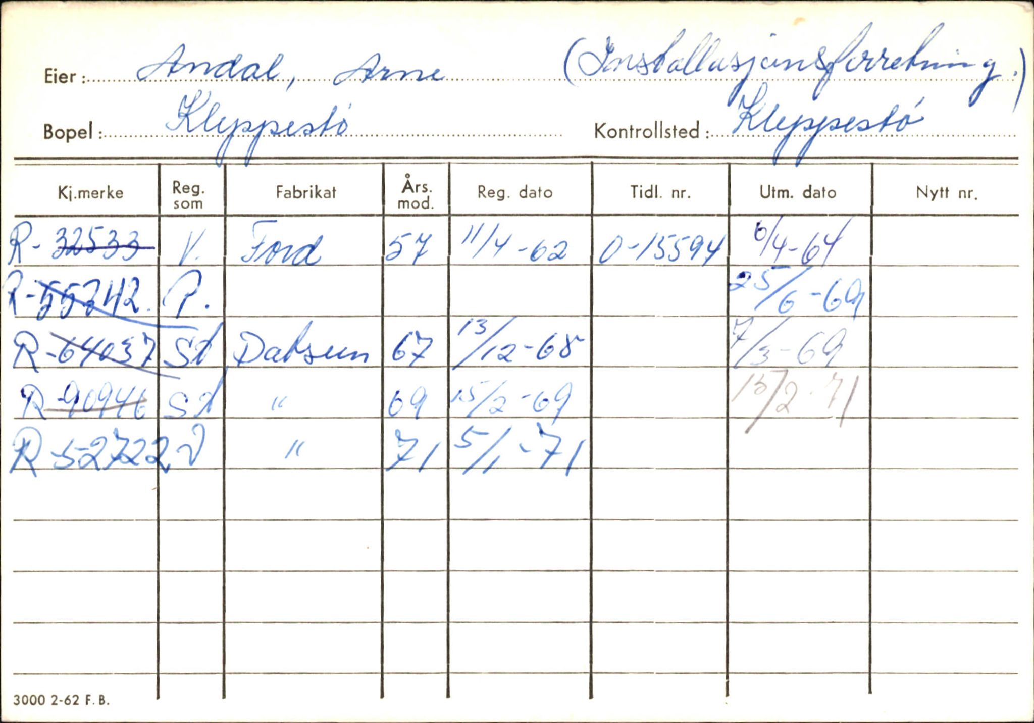 Statens vegvesen, Hordaland vegkontor, SAB/A-5201/2/Ha/L0001: R-eierkort A, 1920-1971, s. 891