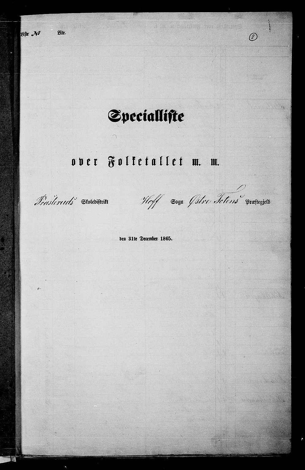RA, Folketelling 1865 for 0528P Østre Toten prestegjeld, 1865, s. 136